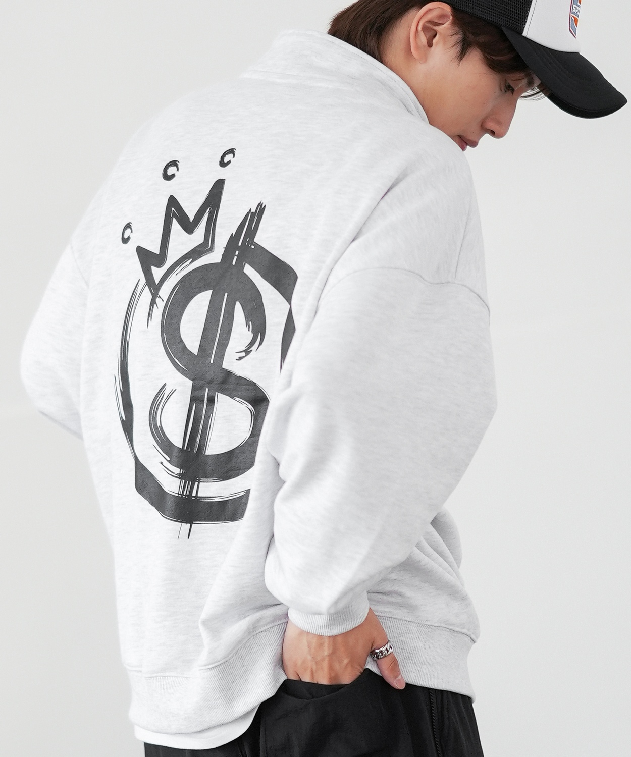 トレーナー メンズ SIDEWAY STANCE サイドウェイスタンス オリジナルプリント スウェットハーフジップ クラウンロゴ オーバーサイズ スケーター ストリート 韓国 | improves | 02