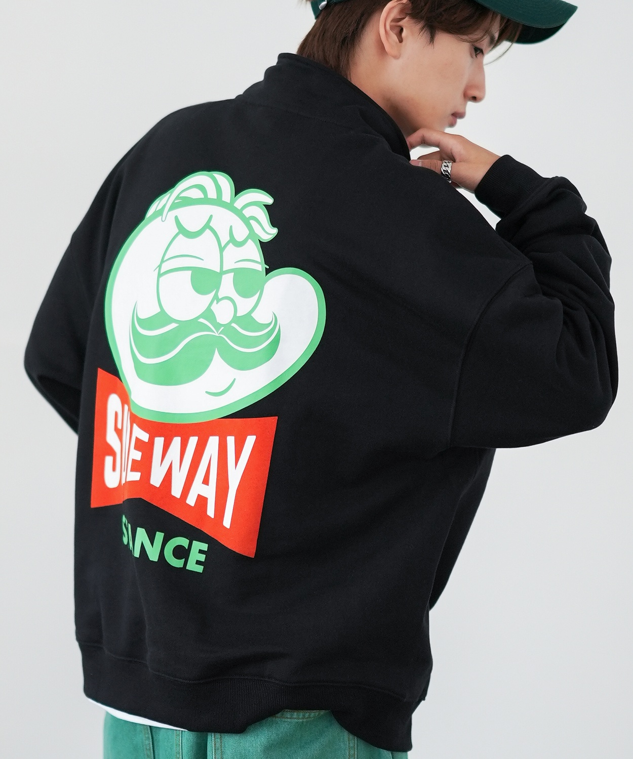 トレーナー メンズ SIDEWAY STANCE サイドウェイスタンス オリジナルプリント スウェットハーフジップ Mr.Sロゴ オーバーサイズ スケーター ストリート 韓国 | improves | 01
