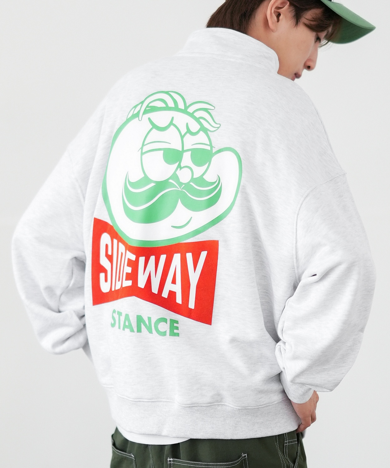 トレーナー メンズ SIDEWAY STANCE サイドウェイスタンス オリジナルプリント スウェットハーフジップ Mr.Sロゴ オーバーサイズ スケーター ストリート 韓国 | improves | 02