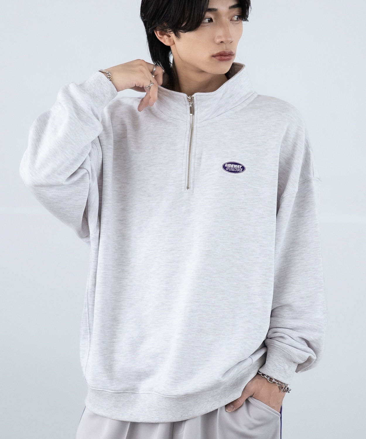 トレーナー メンズ SIDEWAY STANCE サイドウェイスタンス 刺しゅう スウェットハーフジップ オーバルロゴ オーバーサイズ スケーター ストリート 韓国 | improves | 02
