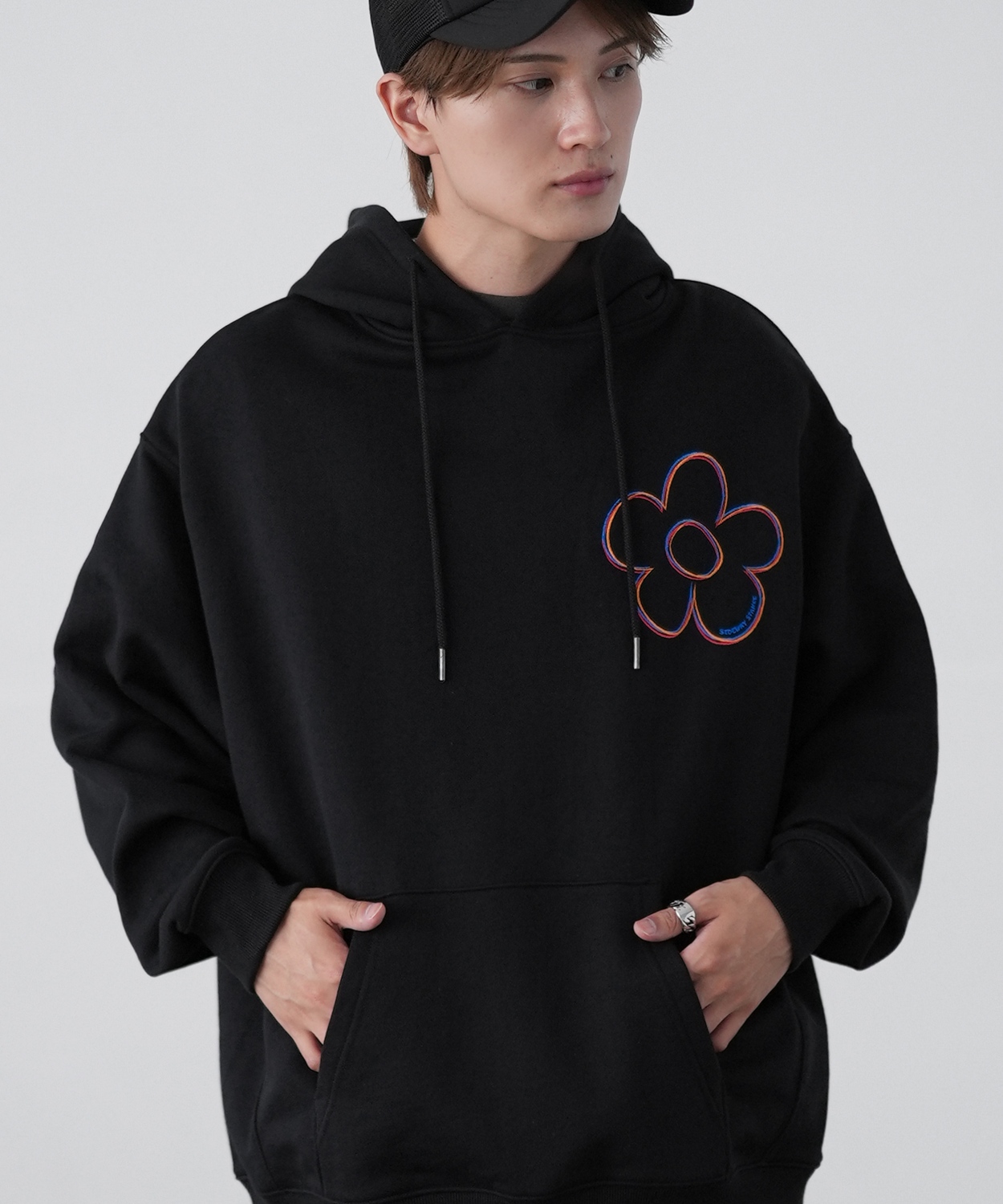 パーカー メンズ SIDEWAY STANCE サイドウェイスタンス 刺しゅう スウェット フラワー オーバーサイズ 大きめ アメカジ カジュアル スケーター ストリート | improves | 01