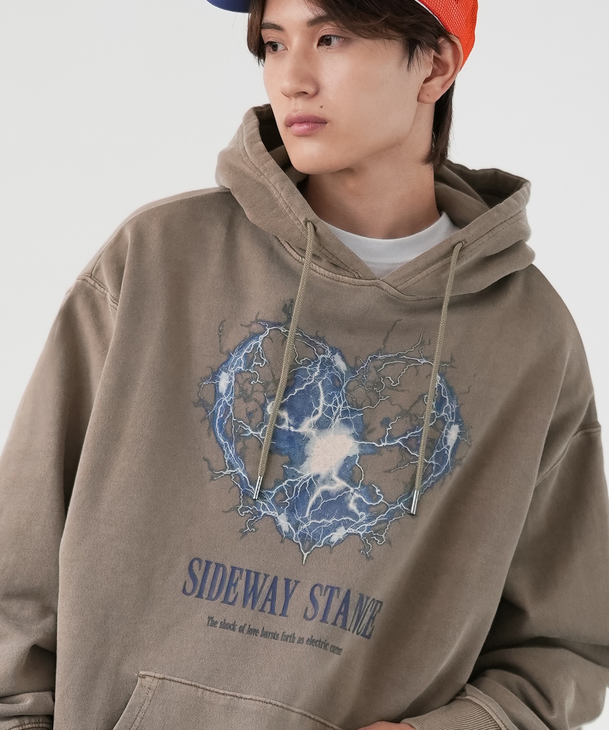 パーカー メンズ SIDEWAY STANCE サイドウェイスタンス ピグメント加工 サンダーハート プルパーカー オーバーサイズ スケーター ストリート 韓国 | improves | 02