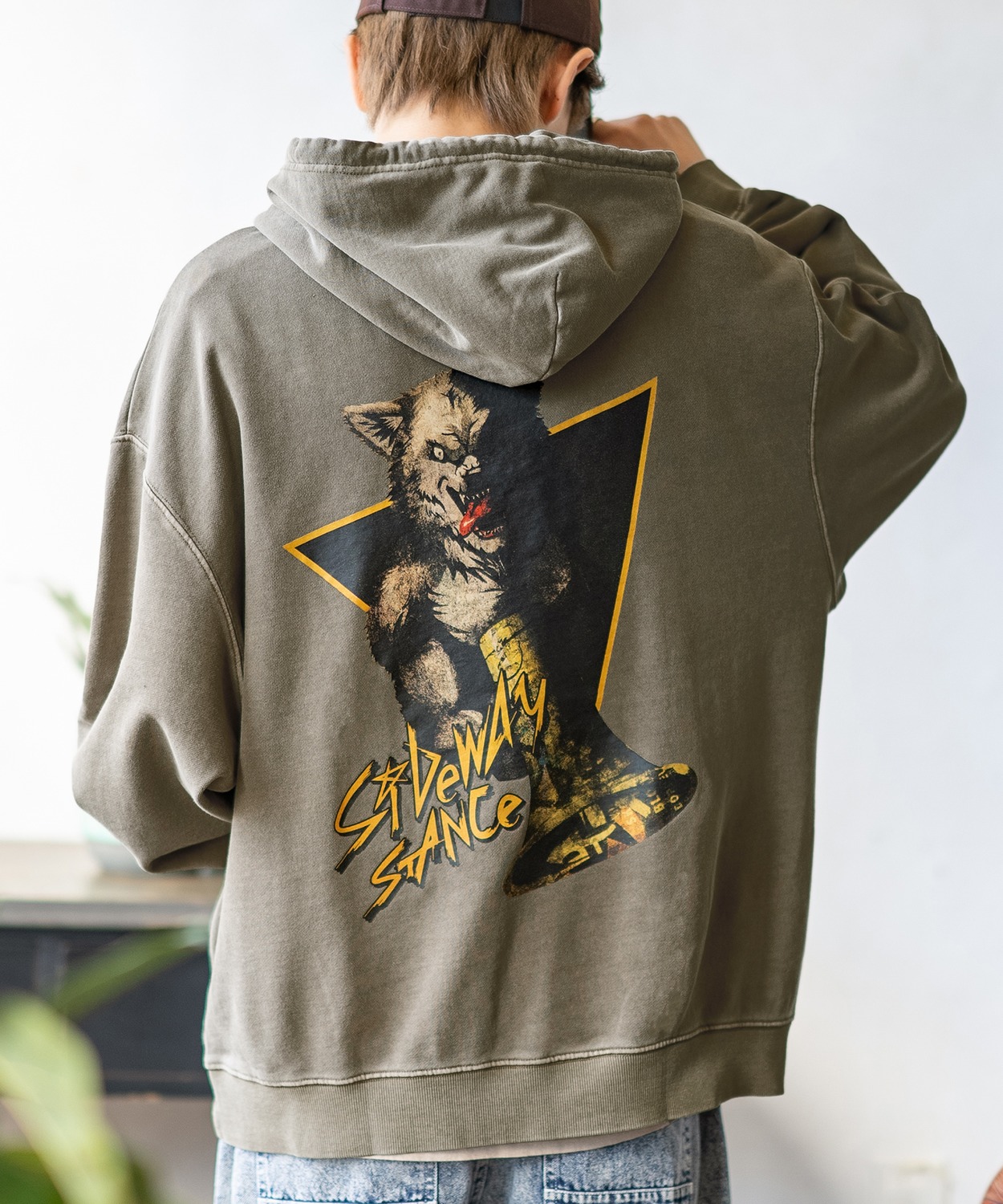 パーカー メンズ SIDEWAY STANCE サイドウェイスタンス ピグメント加工 ウェアウルフ プルパーカー オーバーサイズ スケーター ストリート 韓国 | improves | 02