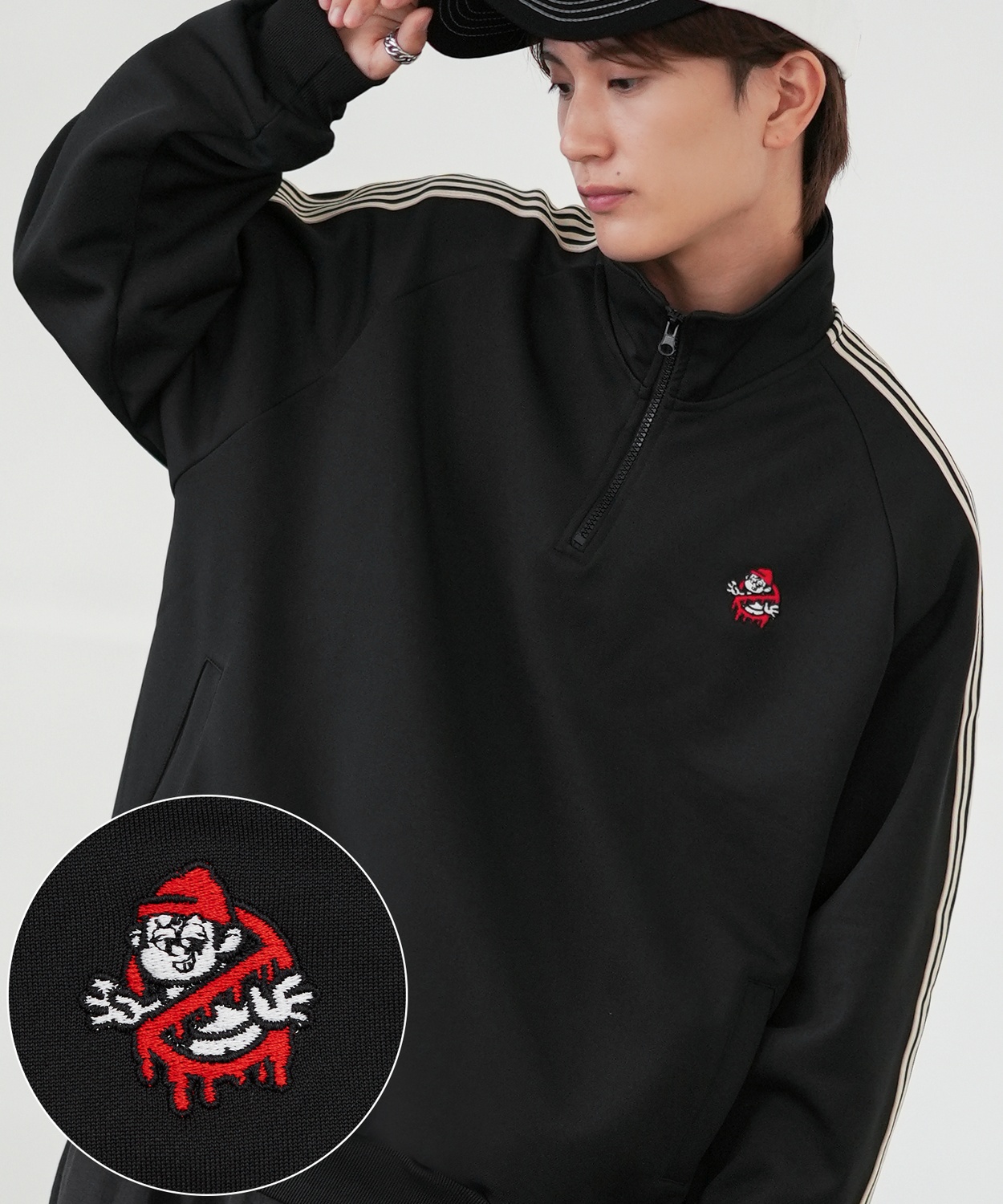 トラックジャケット メンズ SIDEWAY STANCE サイドウェイスタンス ハーフジップ ワンポイント刺しゅう ライン ジャージ ジャケット スケーター ストリート 韓国 | improves | 01