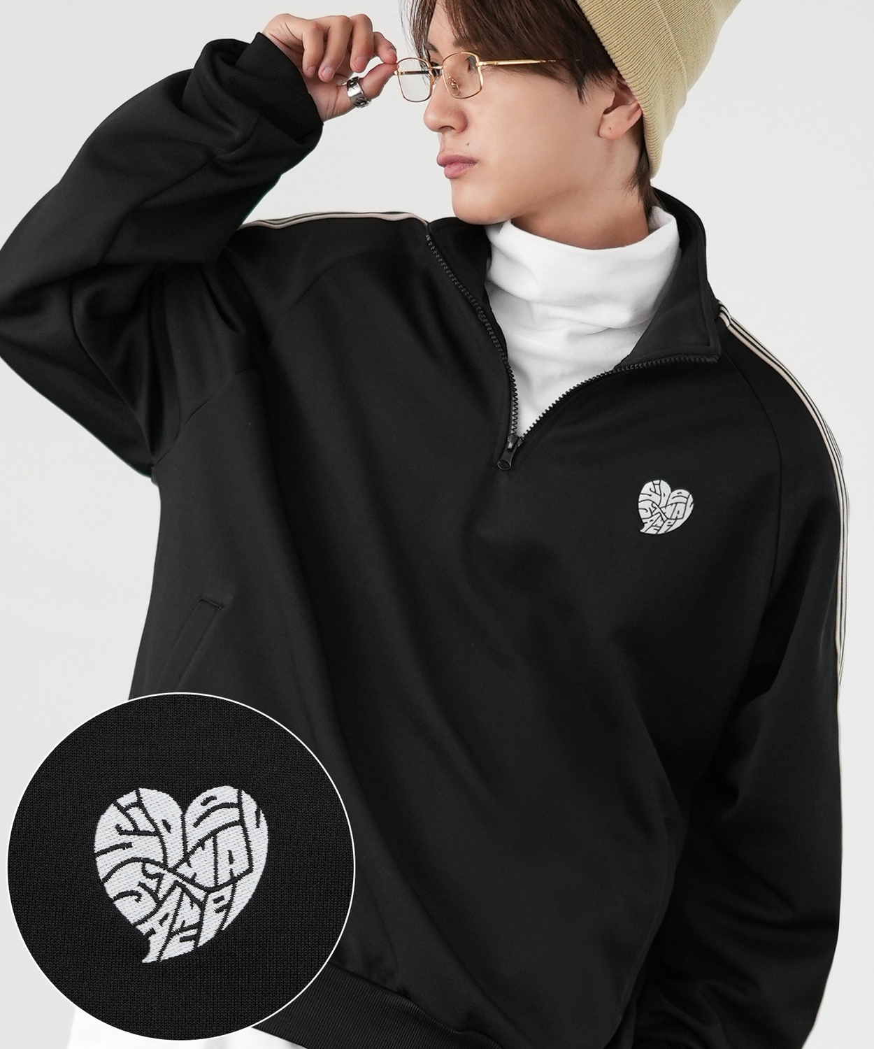 トラックジャケット メンズ SIDEWAY STANCE サイドウェイスタンス ハーフジップ ワンポイント刺しゅう ライン ジャージ ジャケット スケーター ストリート 韓国 | improves | 03