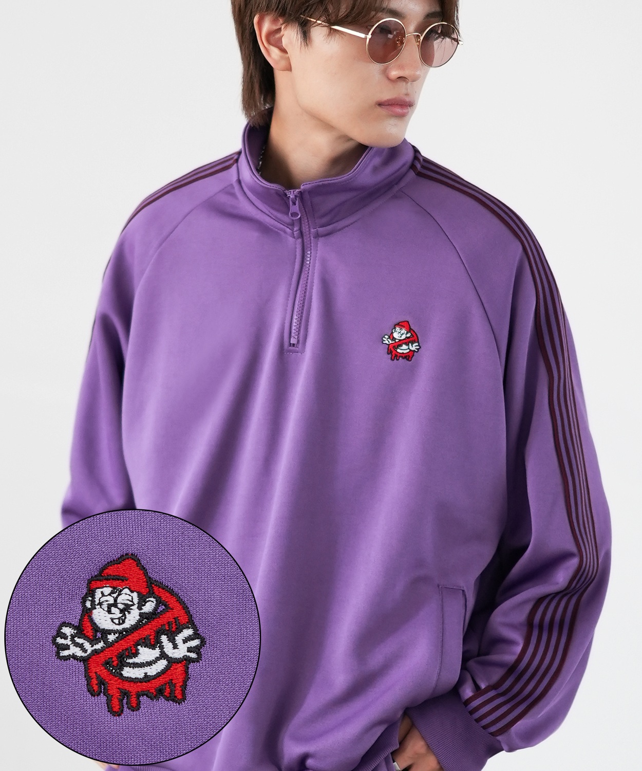 トラックジャケット メンズ SIDEWAY STANCE サイドウェイスタンス ハーフジップ ワンポイント刺しゅう ライン ジャージ ジャケット スケーター ストリート 韓国 | improves | 02