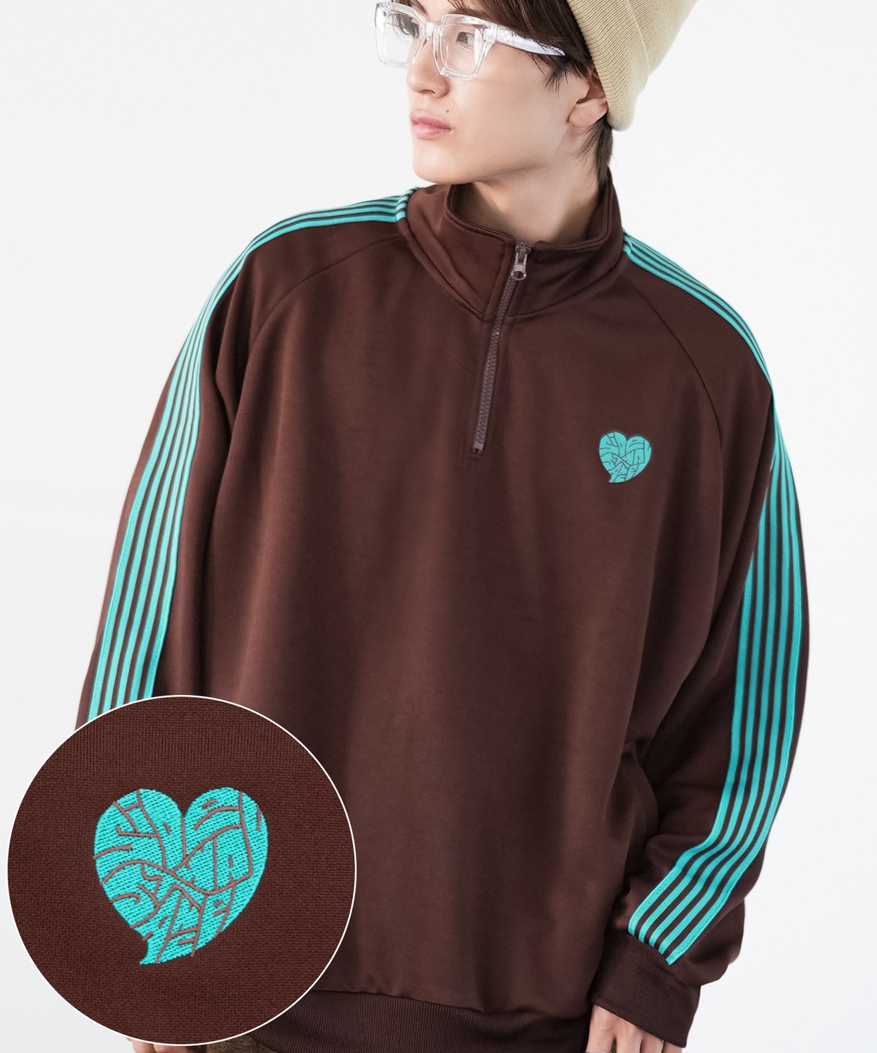 トラックジャケット メンズ SIDEWAY STANCE サイドウェイスタンス ハーフジップ ワンポイント刺しゅう ライン ジャージ ジャケット スケーター ストリート 韓国 | improves | 04