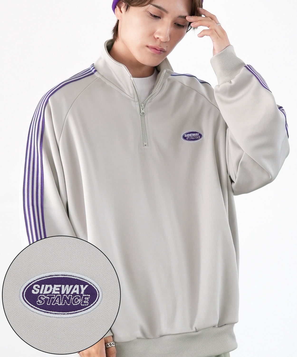 トラックジャケット メンズ SIDEWAY STANCE サイドウェイスタンス ハーフジップ ワンポイント刺しゅう ライン ジャージ ジャケット スケーター ストリート 韓国 | improves | 06