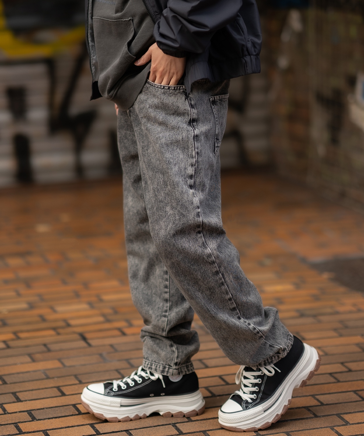 デニムパンツ メンズ SIDEWAY STANCE サイドウェイスタンス ケミカルウォッシュ 10.5oz オンス テーパード ジーンズ スケーター ストリート 古着MIX 韓国 | improves | 03