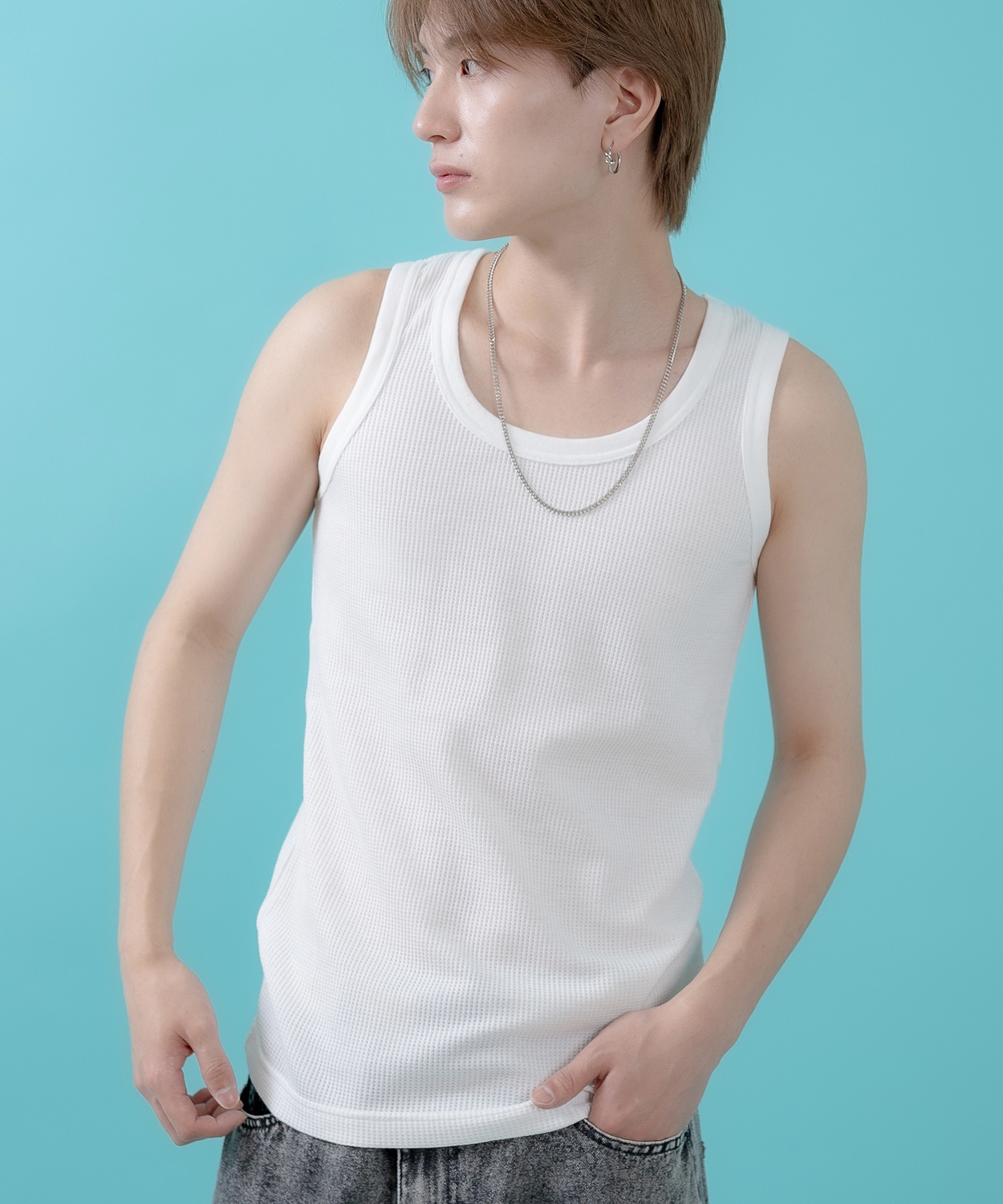 タンクトップ メンズ レディース サイドウェイスタンス ワッフル トップス アメカジ カジュアル スケーター ストリート 古着MIX 韓国ファッション | improves | 02