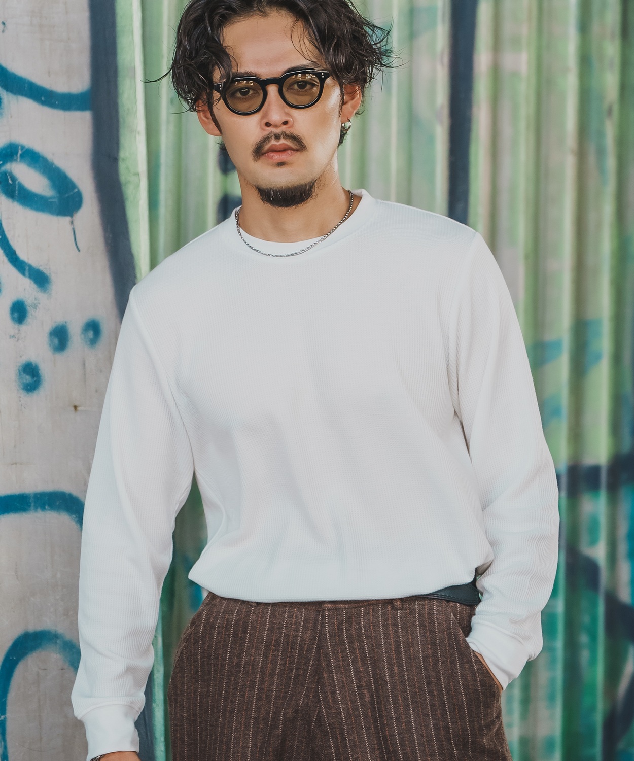 長袖Tシャツ メンズ レディース ワッフル クルー ネック カットソー 大きめ アメカジ カジュアル スケーター ストリート 古着MIX 韓国ファッション | improves | 02