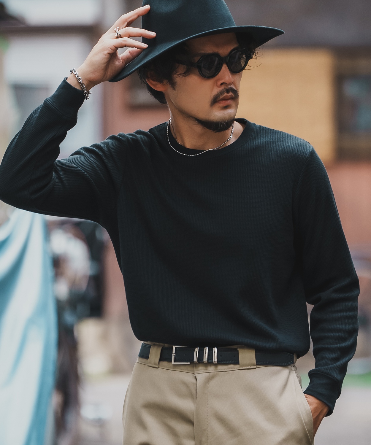 長袖Tシャツ メンズ レディース ワッフル クルー ネック カットソー 大きめ アメカジ カジュアル スケーター ストリート 古着MIX 韓国ファッション | improves | 01