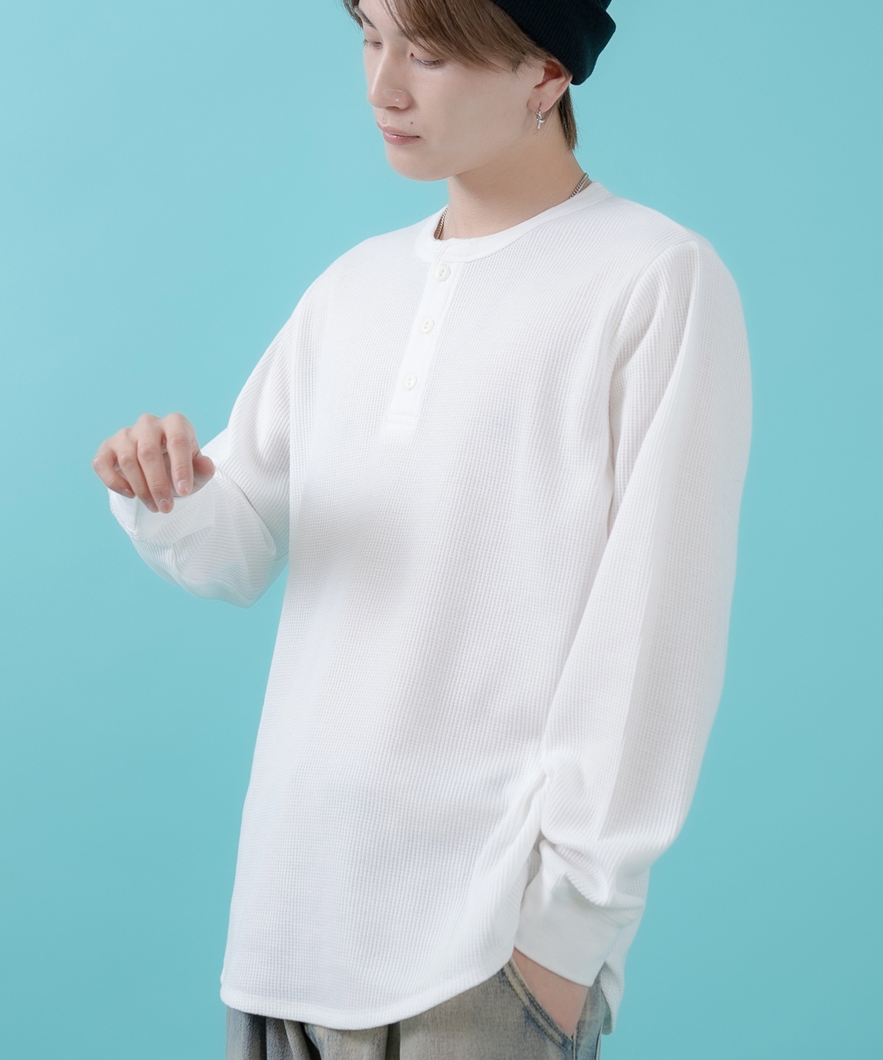 長袖Tシャツ メンズ レディース ワッフル ヘンリー ネック カットソー 大きめ アメカジ カジュアル スケーター ストリート 古着MIX 韓国ファッション | improves | 02