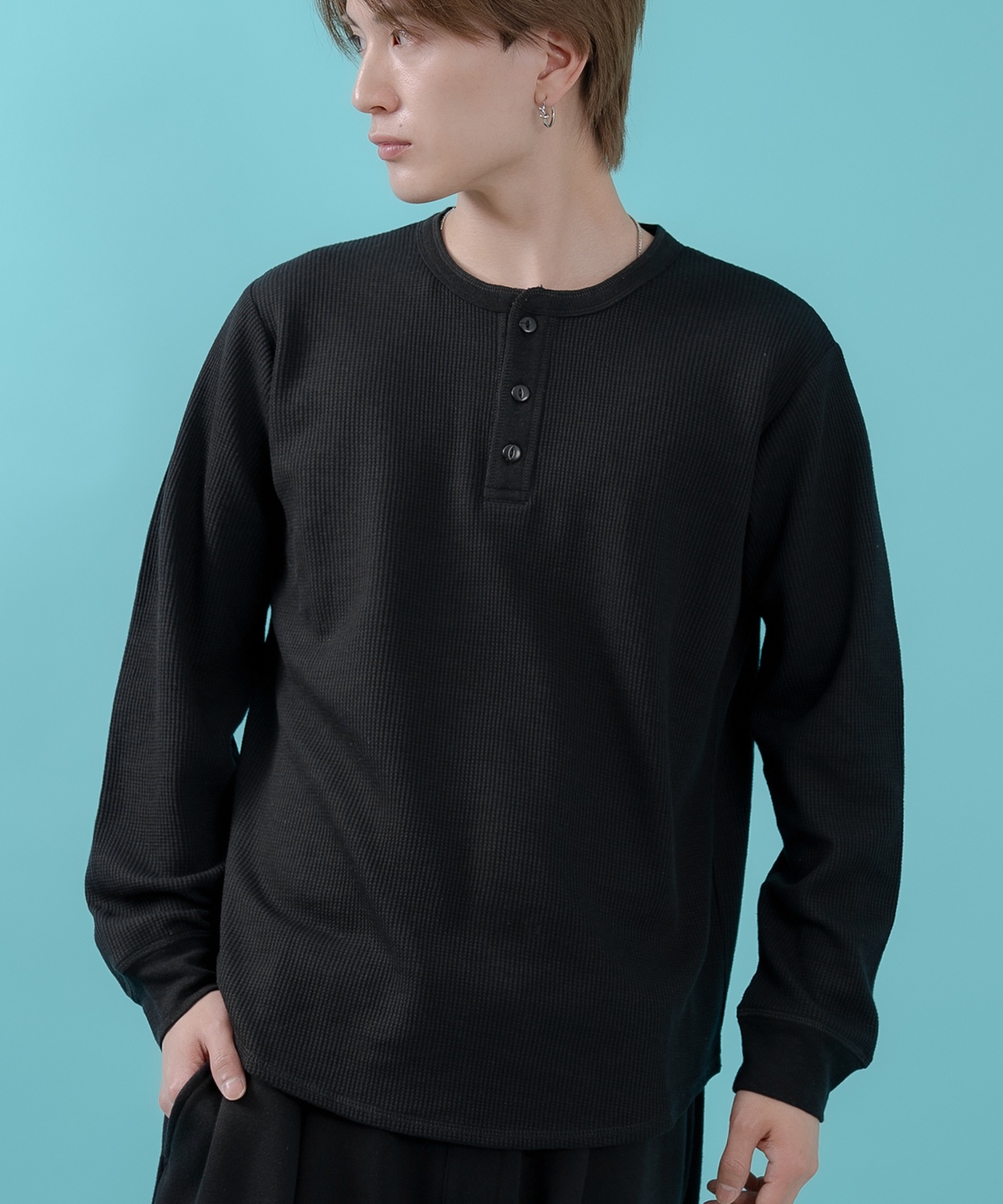 長袖Tシャツ メンズ レディース ワッフル ヘンリー ネック カットソー 大きめ アメカジ カジュアル スケーター ストリート 古着MIX 韓国ファッション | improves | 01
