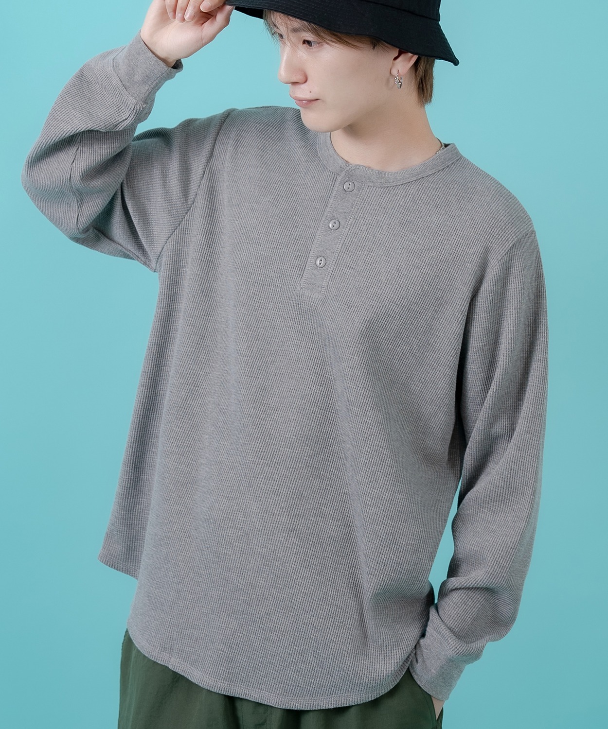 長袖Tシャツ メンズ レディース ワッフル ヘンリー ネック カットソー 大きめ アメカジ カジュアル スケーター ストリート 古着MIX 韓国ファッション | improves | 03