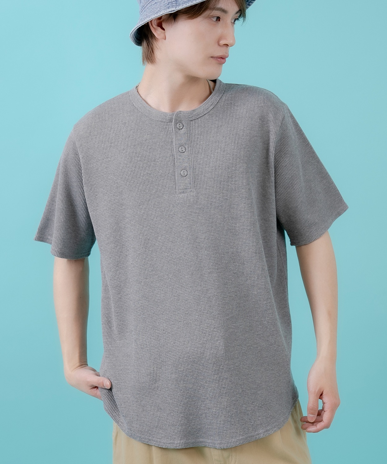 半袖Tシャツ メンズ レディース ワッフル ヘンリー ネック カットソー 大きめ アメカジ カジュアル スケーター ストリート 古着MIX 韓国ファッション | improves | 03