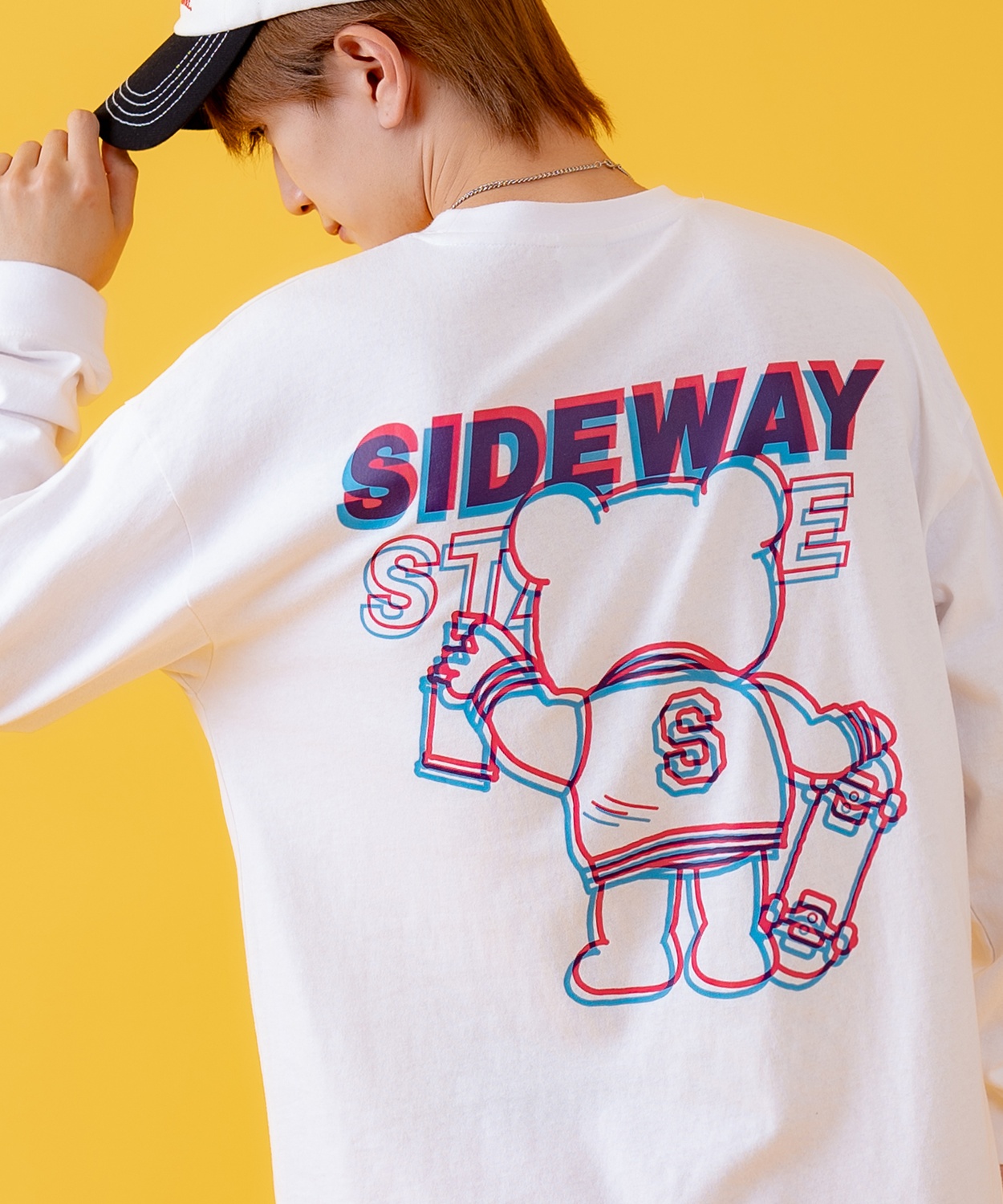 長袖Tシャツ メンズ SIDEWAY STANCE サイドウェイスタンス オリジナルプリント グリッチベア グラフィック ロンT カットソー スケーター ストリート 古着 韓国 | improves | 01