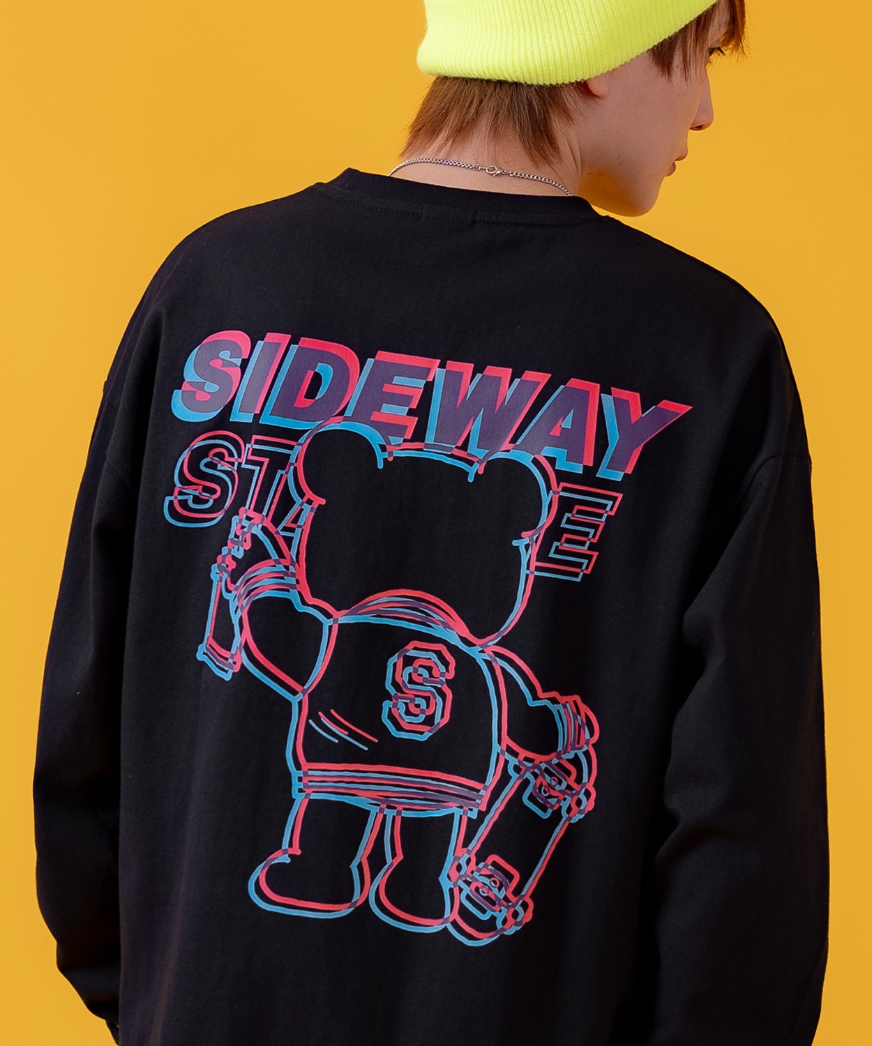 長袖Tシャツ メンズ SIDEWAY STANCE サイドウェイスタンス オリジナルプリント グリッチベア グラフィック ロンT カットソー スケーター ストリート 古着 韓国 | improves | 02