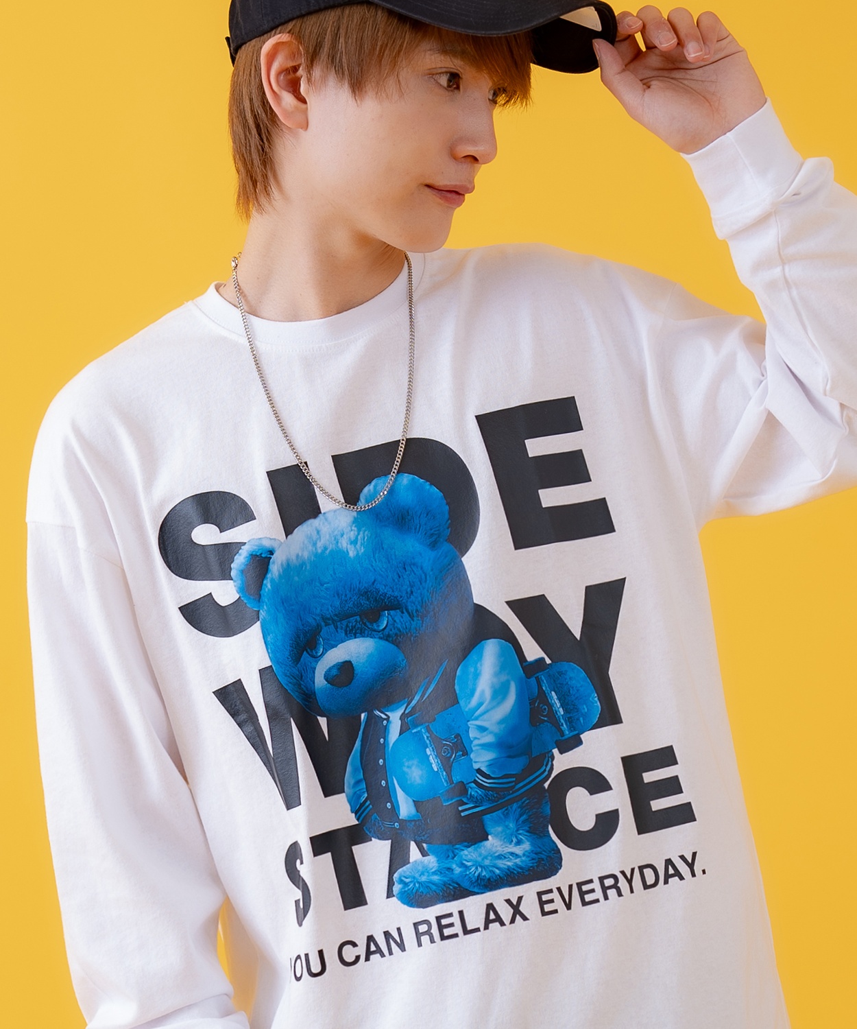 長袖Tシャツ メンズ SIDEWAY STANCE サイドウェイスタンス オリジナルプリント ダウナーベア グラフィック ロンT カットソー スケーター ストリート 古着 韓国 | improves | 01