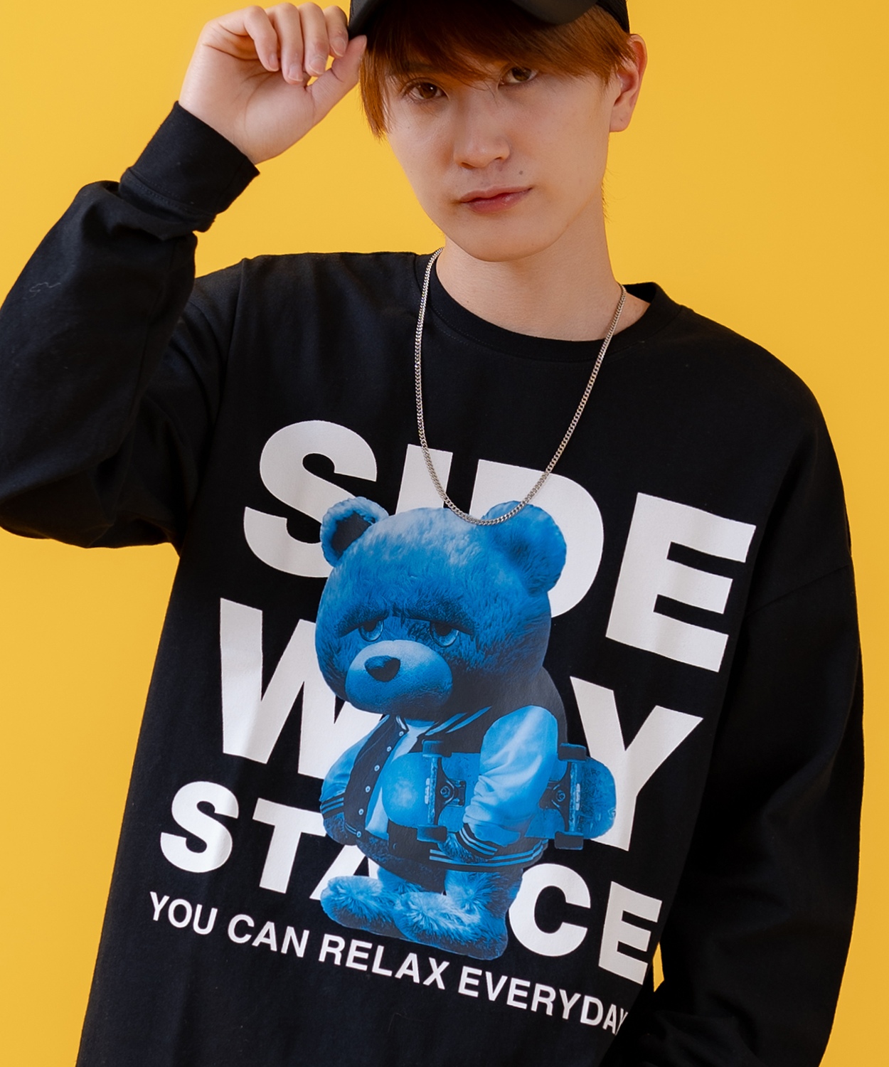 長袖Tシャツ メンズ SIDEWAY STANCE サイドウェイスタンス オリジナルプリント ダウナーベア グラフィック ロンT カットソー スケーター ストリート 古着 韓国 | improves | 02