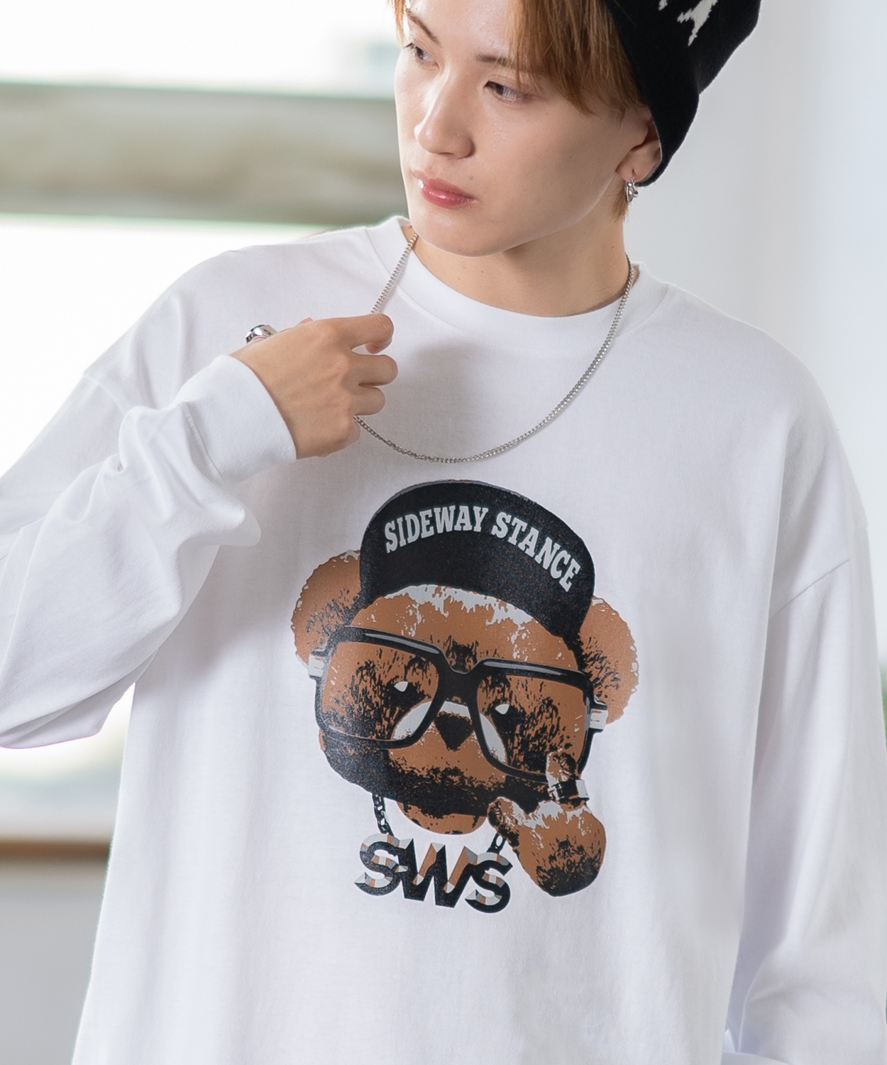 長袖Tシャツ メンズ SIDEWAY STANCE サイドウェイスタンス オリジナルプリント チーズベア カットソー ロンT カジュアル スケーター ストリート 古着MIX 韓国 | improves | 01
