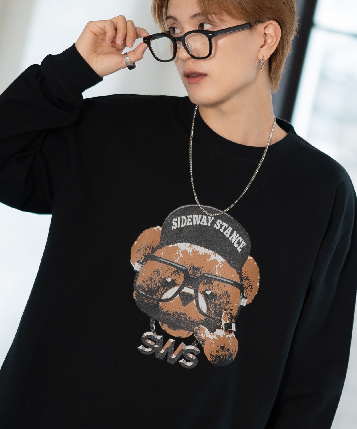 長袖Tシャツ メンズ SIDEWAY STANCE サイドウェイスタンス オリジナルプリント チーズベア カットソー ロンT カジュアル スケーター ストリート 古着MIX 韓国 | improves | 02