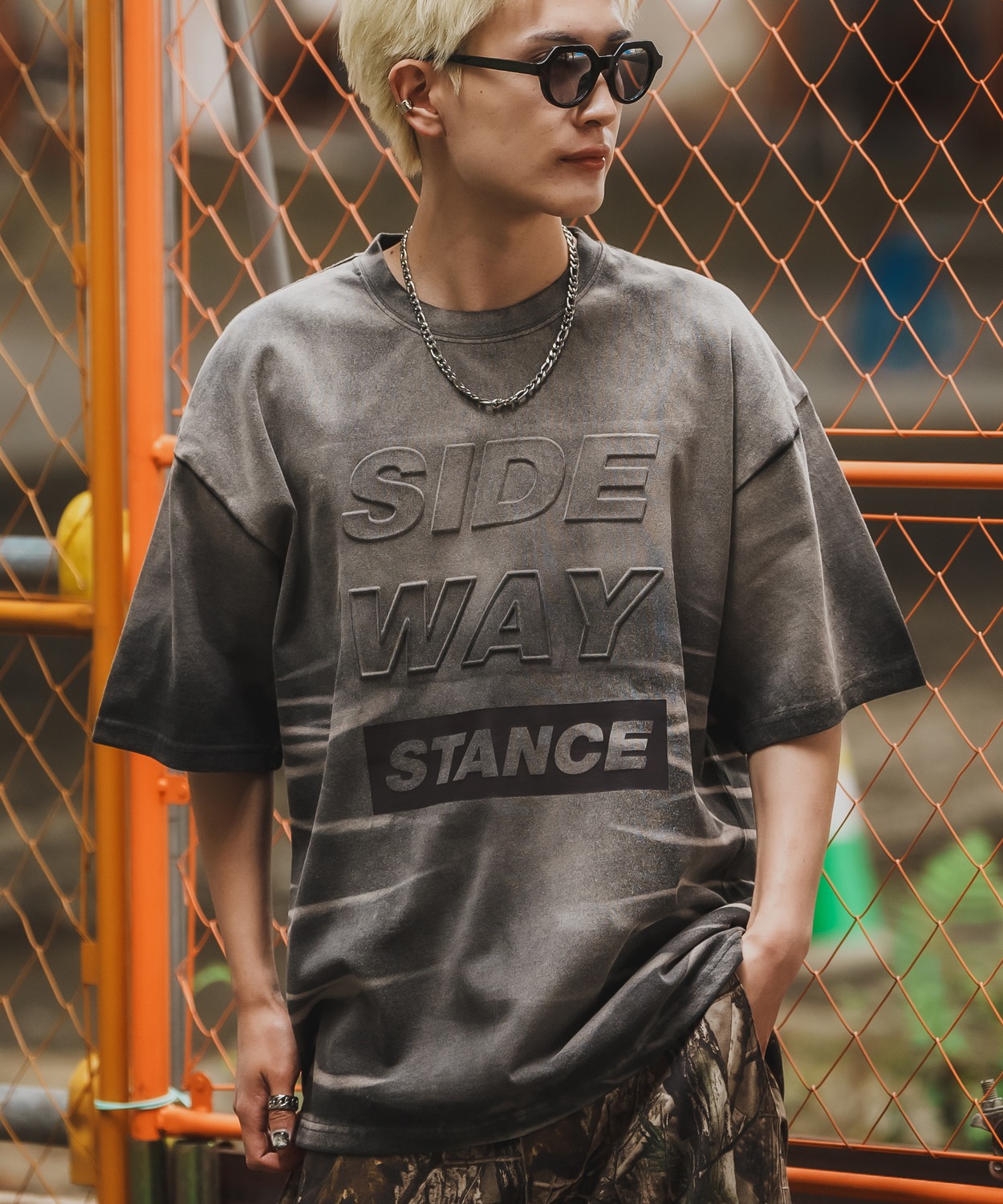 Tシャツ メンズ SIDEWAY STANCE サイドウェイスタンス エンボス ロゴプリント アメカジ カジュアル スケーター ストリート 古着MIX 韓国 | improves | 01