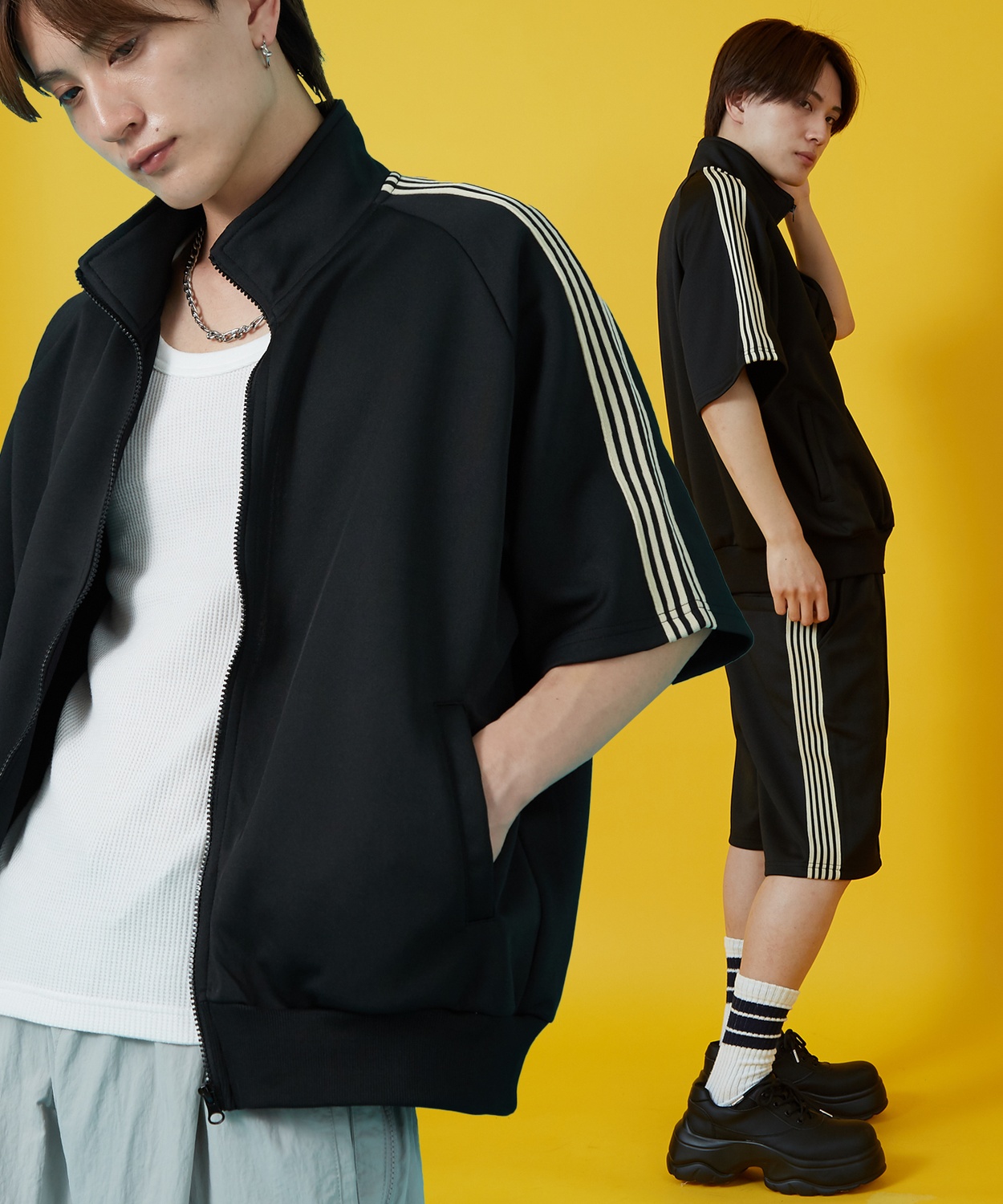 トラックジャケット メンズ SIDEWAY STANCE サイドウェイスタンス ライン ジャージ 半袖 Tシャツ ブルゾン セットアップ 大きめ アメカジ カジュアル | improves | 01