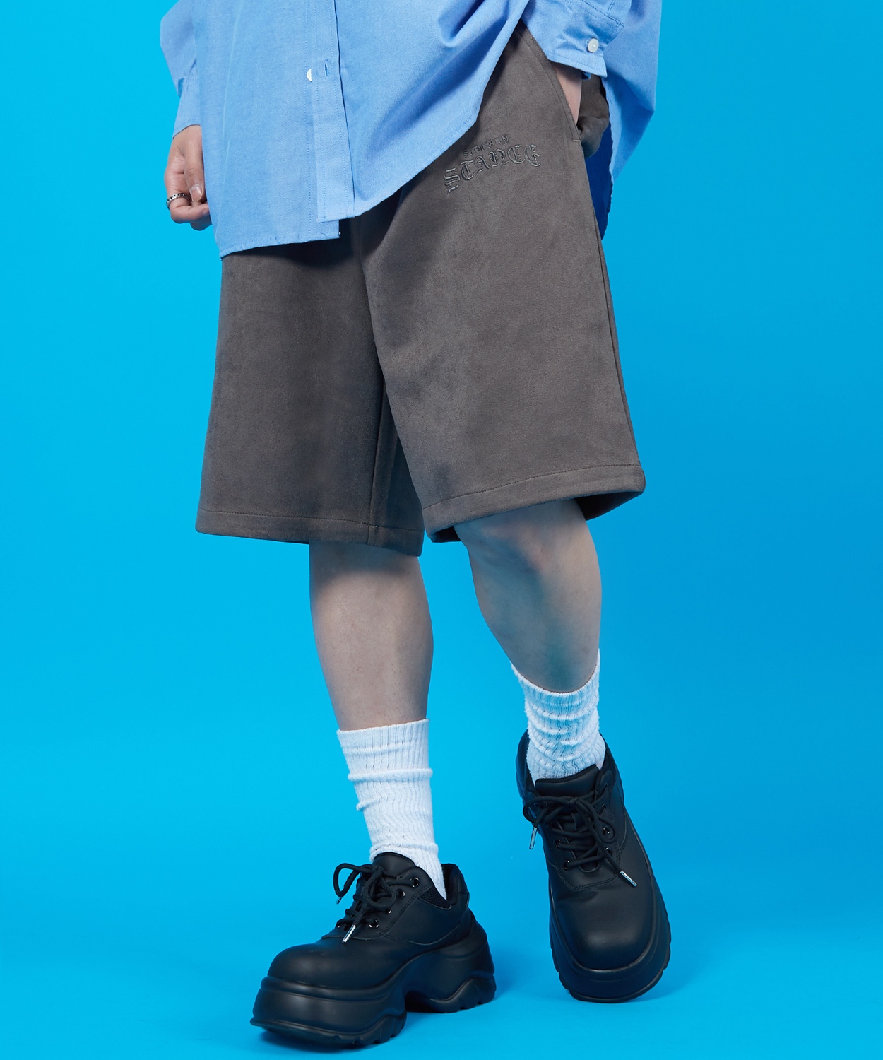 ショートパンツ メンズ SIDEWAY STANCE サイドウェイスタンス スエードポンチ ハーフパンツ ショーツ アメカジ カジュアル スケーター ストリート 古着MIX 韓国 | improves | 01