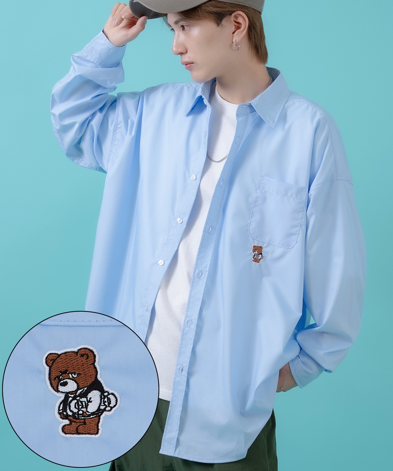 長袖シャツ メンズ レディース ワンポイント イージーケア ビッグサイズ オーバーサイズ 冷感 カジュアル スケーター ストリート 韓国ファッション | improves | 03