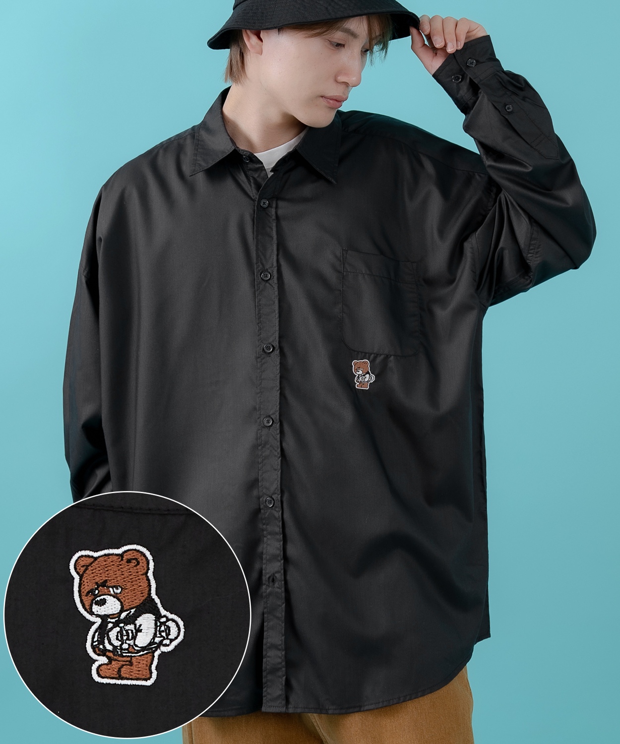 長袖シャツ メンズ レディース ワンポイント イージーケア ビッグサイズ オーバーサイズ 冷感 カジュアル スケーター ストリート 韓国ファッション | improves | 01