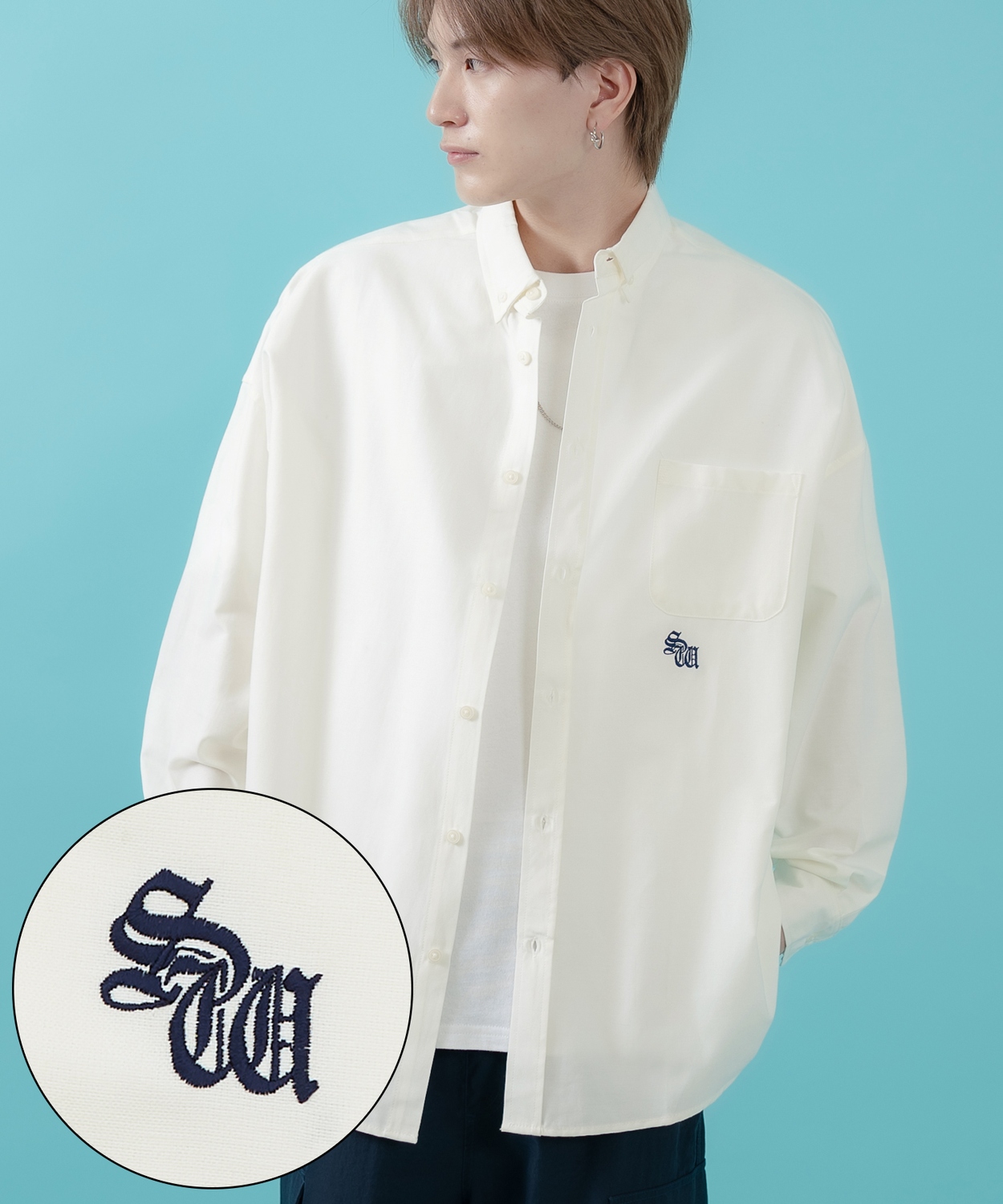 長袖シャツ メンズ サイドウェイスタンス ワンポイント オックスフォードシャツ ビッグサイズ 大きめ アメカジ カジュアル スケーター ストリート 古着MIX 韓国 | improves | 01