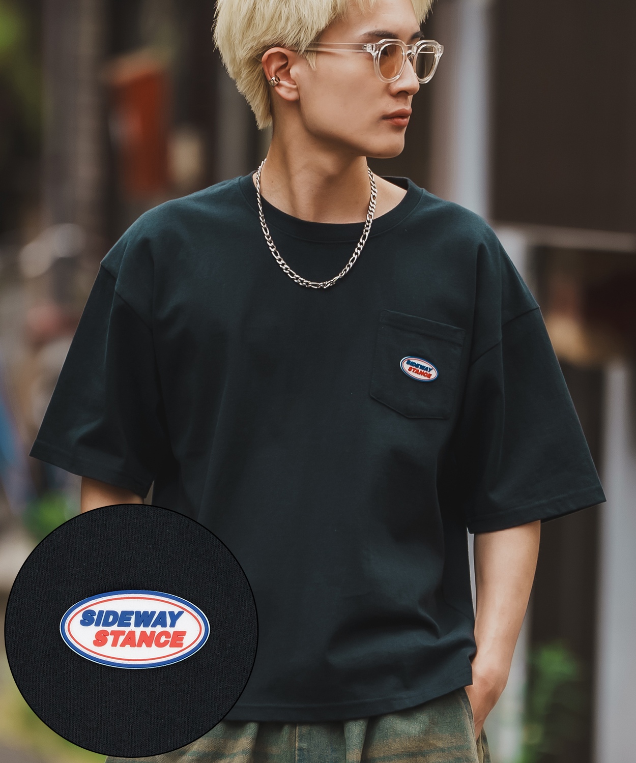 半袖Tシャツ メンズ SIDEWAY STANCE サイドウェイスタンス オーバル シリコンワッペン ポケット ロンT カットソー ストリート アメカジ 古着 | improves | 01
