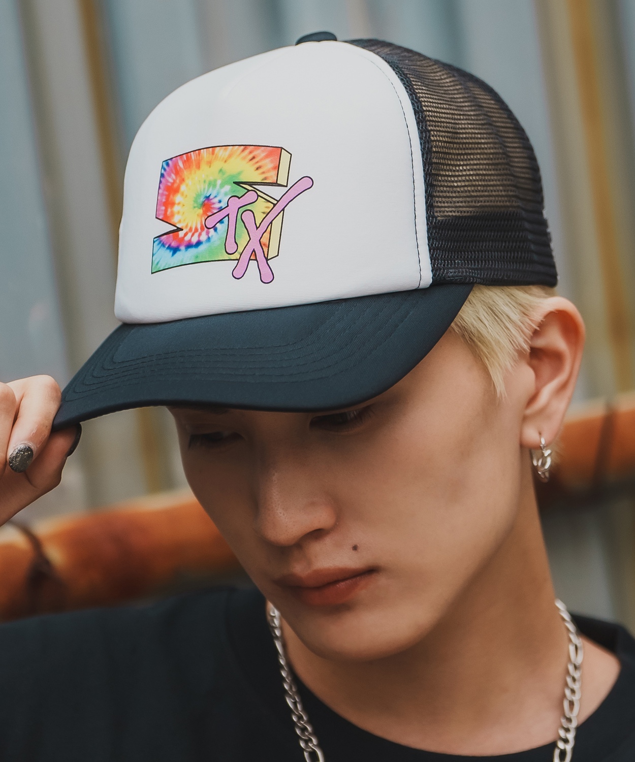 メッシュキャップ メンズ 帽子 タイダイ柄 ベースボール キャップ トラッカーキャップ 刺しゅう プリント スケーター ストリート アメカジ カジュアル 韓国 | improves | 01