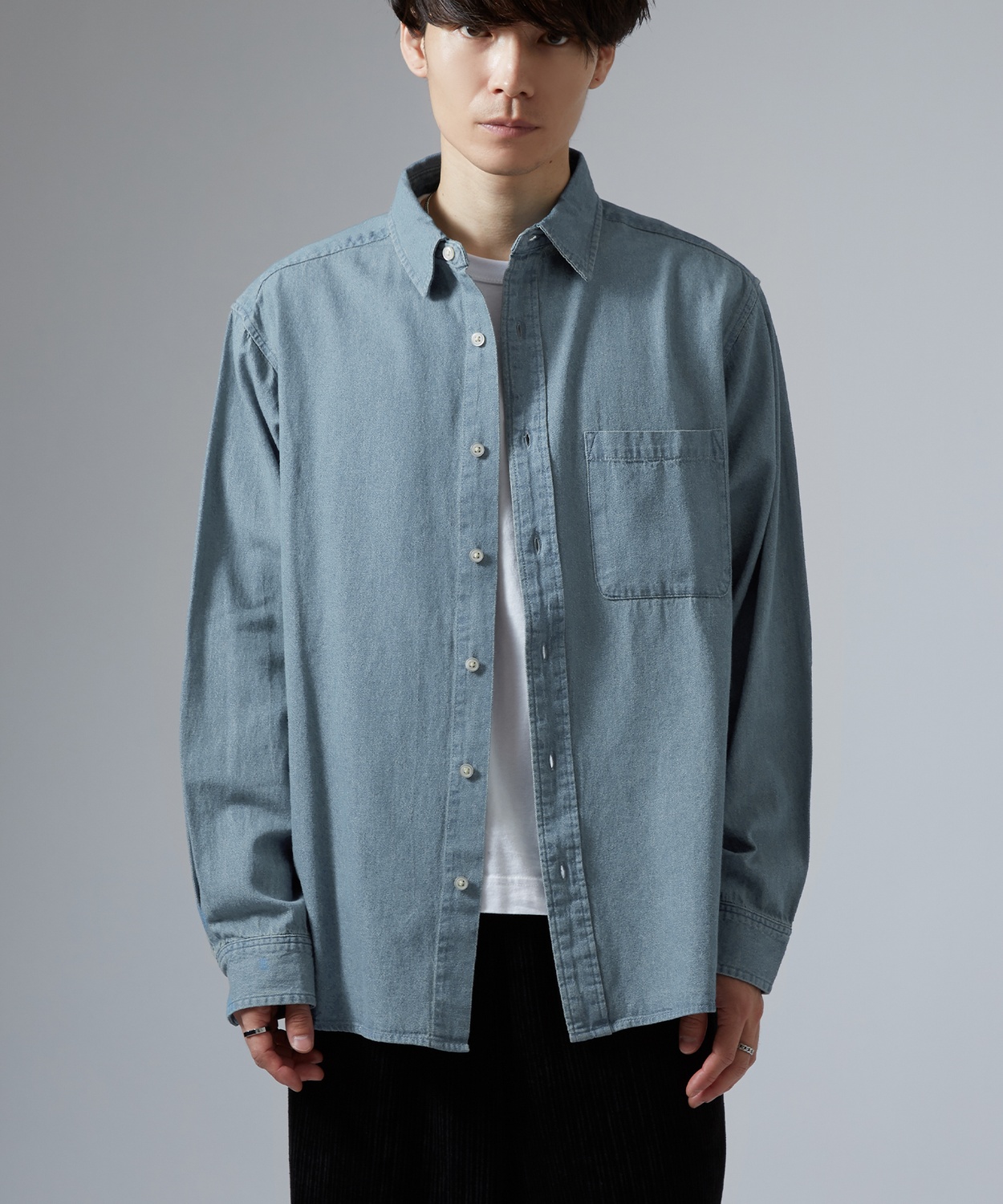 シャツ メンズ 長袖 デニムシャツ 6oz 軽オンス ボタンダウン ビッグシルエット ストリート アメカジ 無地 カジュアル 古着MIX オーバーサイズ | improves | 03