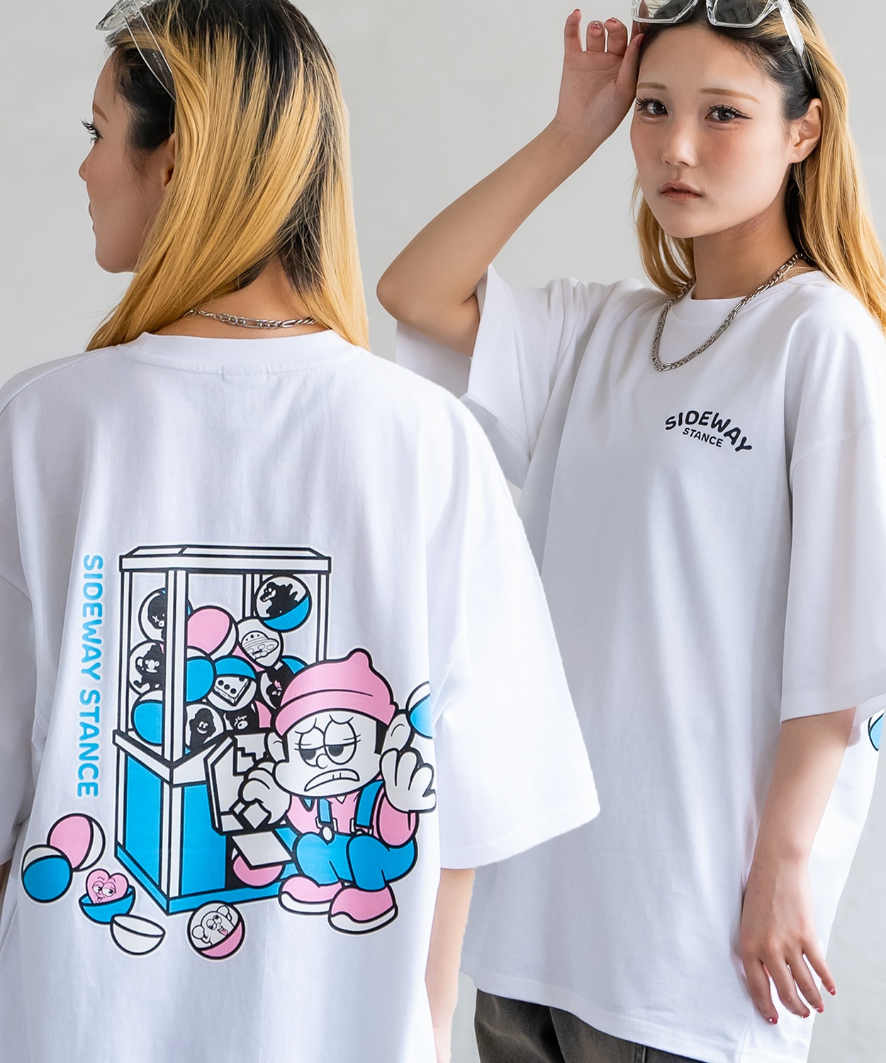Tシャツ メンズ SIDEWAY STANCE サイドウェイスタンス 半袖 カットソー ガチャ プリント アメカジ カジュアル Y2K ストリート 古着MIX 韓国 ブラック ホワイト | improves | 01