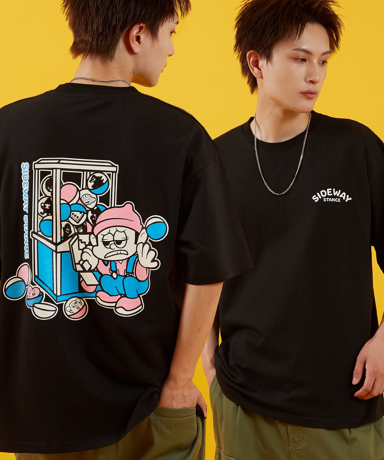 Tシャツ メンズ SIDEWAY STANCE サイドウェイスタンス 半袖 カットソー ガチャ プリント アメカジ カジュアル Y2K ストリート 古着MIX 韓国 ブラック ホワイト | improves | 02