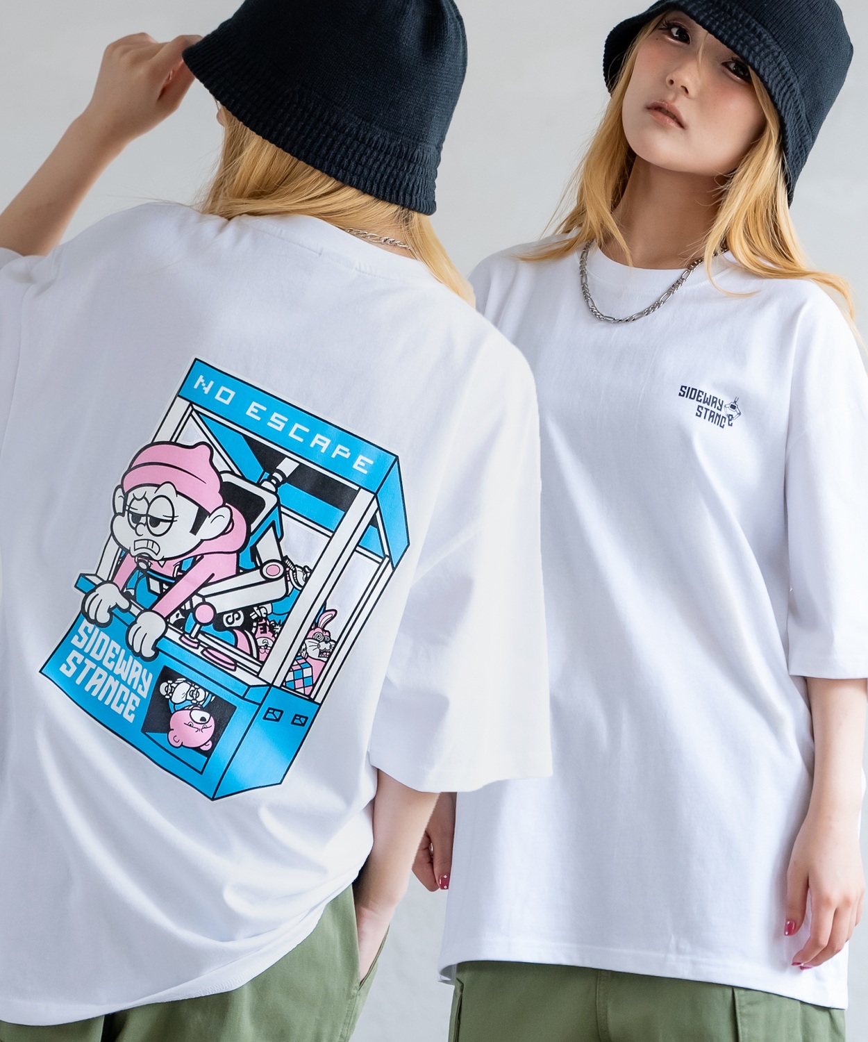 Tシャツ メンズ SIDEWAY STANCE サイドウェイスタンス 半袖 カットソー クレーン プリント アメカジ カジュアル Y2K ストリート 古着MIX 韓国 ブラック ホワイト | improves | 01
