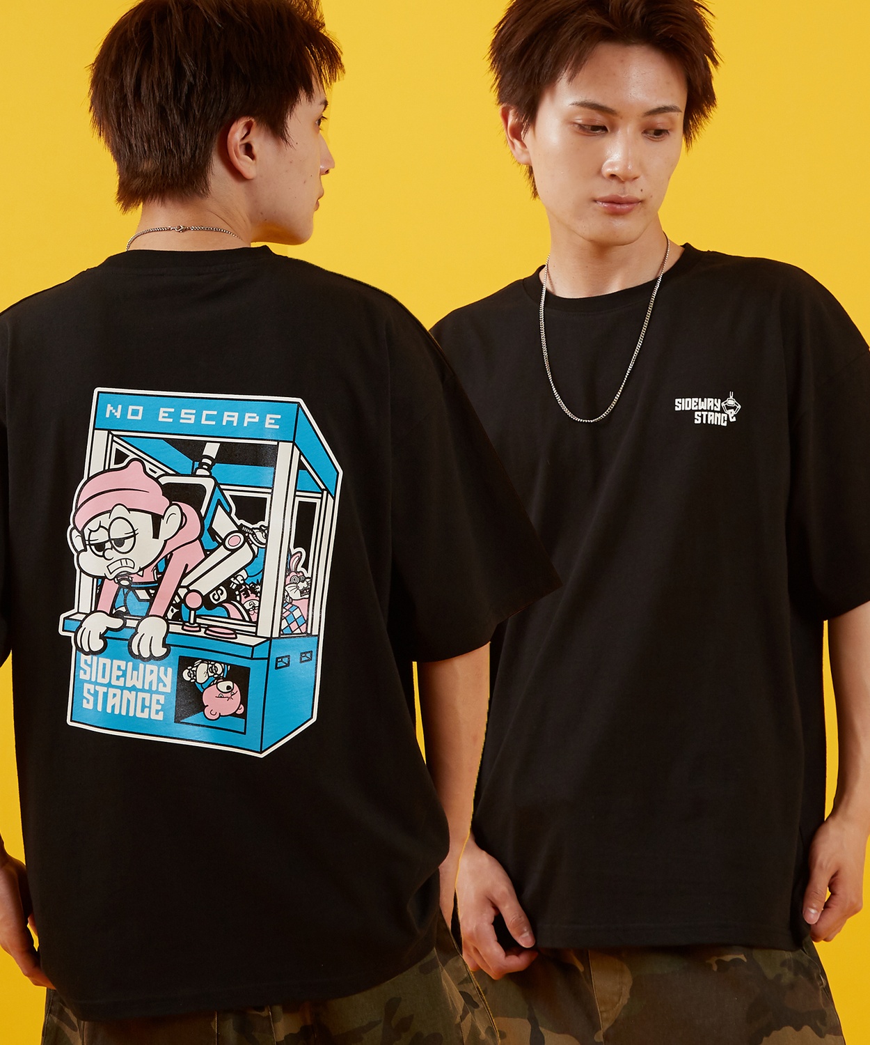 Tシャツ メンズ SIDEWAY STANCE サイドウェイスタンス 半袖 カットソー クレーン プリント アメカジ カジュアル Y2K ストリート 古着MIX 韓国 ブラック ホワイト | improves | 02