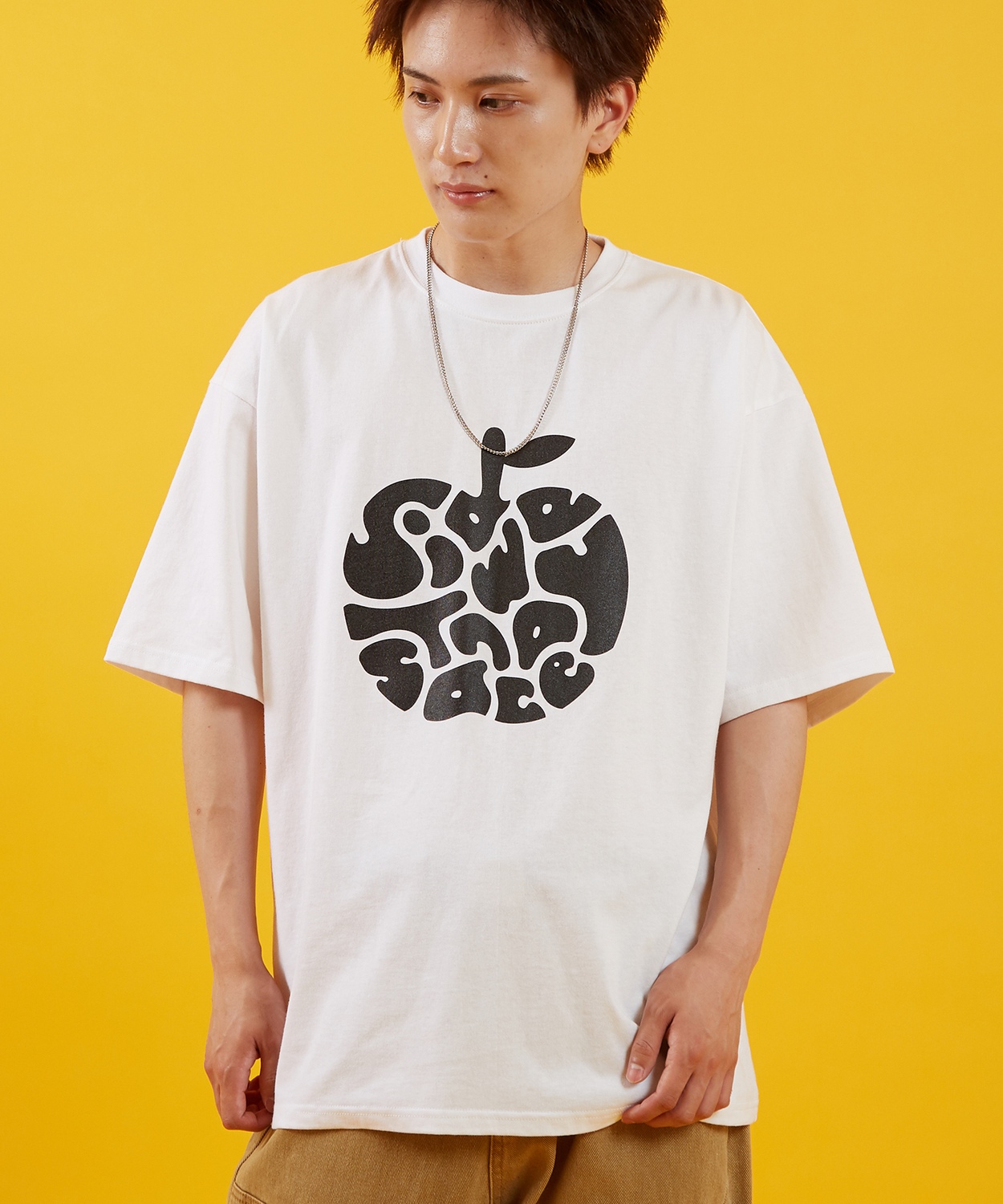 Tシャツ メンズ SIDEWAY STANCE サイドウェイスタンス 半袖 カットソー アップル プリント アメカジ カジュアル Y2K ストリート 古着MIX 韓国 ブラック ホワイト | improves | 01