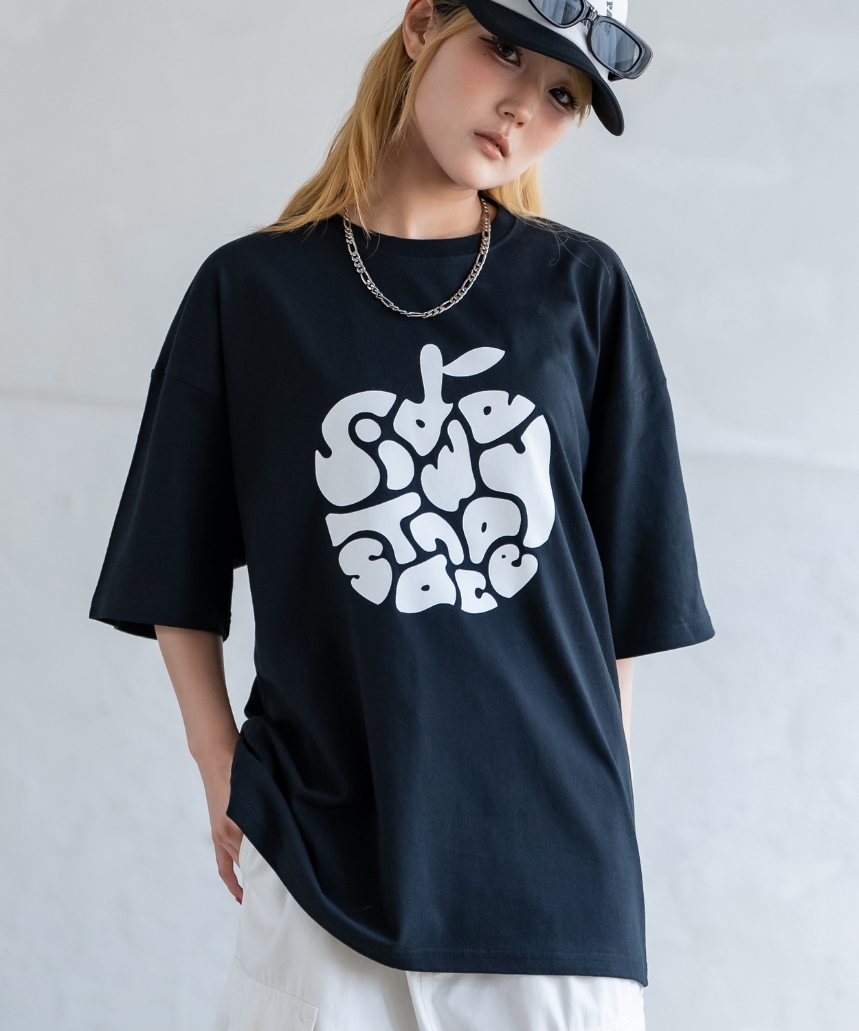 Tシャツ メンズ SIDEWAY STANCE サイドウェイスタンス 半袖 カットソー アップル プリント アメカジ カジュアル Y2K ストリート 古着MIX 韓国 ブラック ホワイト | improves | 02