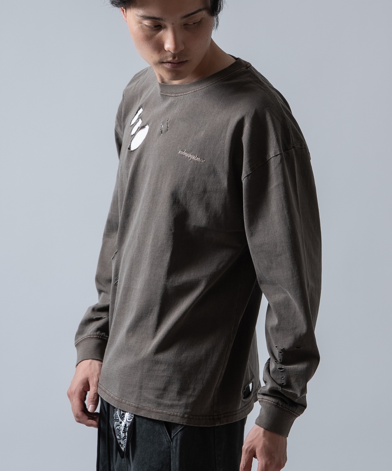 長袖Tシャツ メンズ レディース ブランドロゴ 長袖 グランジTシャツ SIDEWAY STANCE サイドウェイスタンス 刺しゅう ロンT カットソー アメカジ Y2K 韓国 | improves | 02