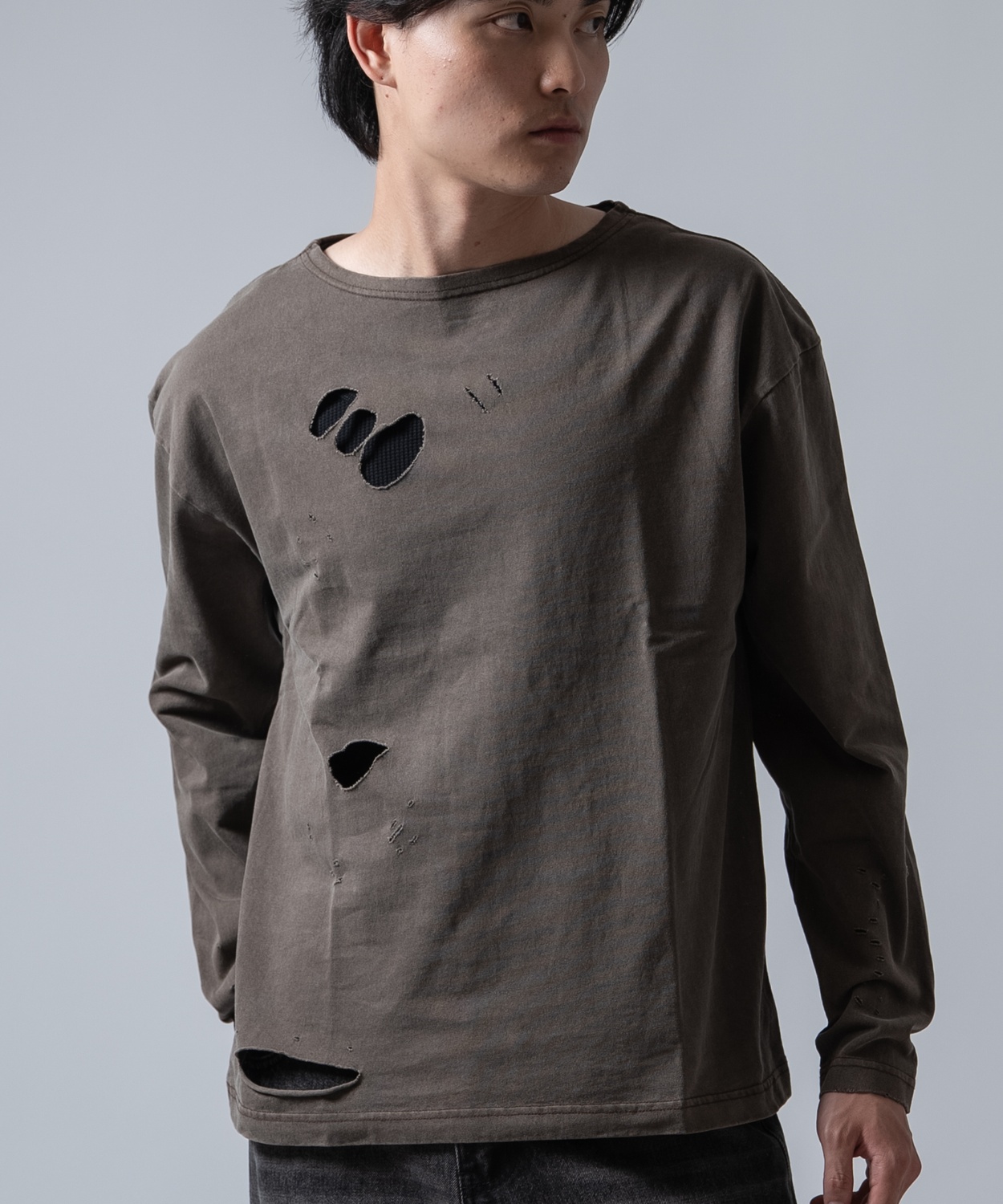 長袖Tシャツ 無地 メンズ レディース ピグメント加工 長袖 グランジTシャツ ダメージ加工 ロンT カットソー アメカジ Y2K ストリート 古着MIX 韓国 | improves | 04