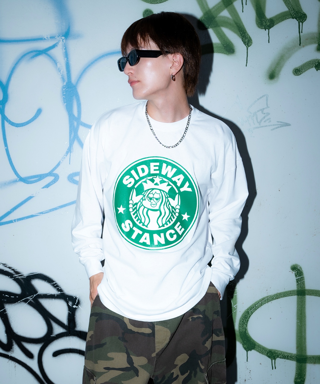 長袖Tシャツ メンズ SIDEWAY STANCE サイドウェイスタンス サークル ラベル プリント アメカジ カジュアル Y2K ストリート 90s コーヒー 韓国 | improves | 01