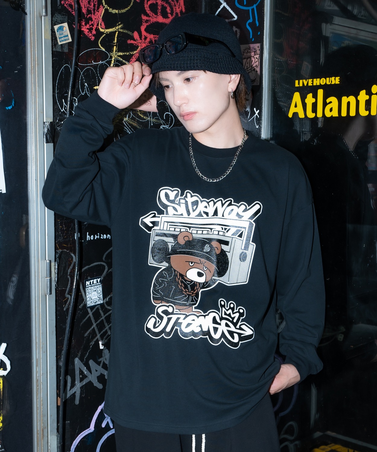 長袖Tシャツ メンズ SIDEWAY STANCE サイドウェイスタンス オーディオ ベア プリント アメカジ カジュアル Y2K ストリート 90s Z世代 アニマル 韓国 | improves | 02