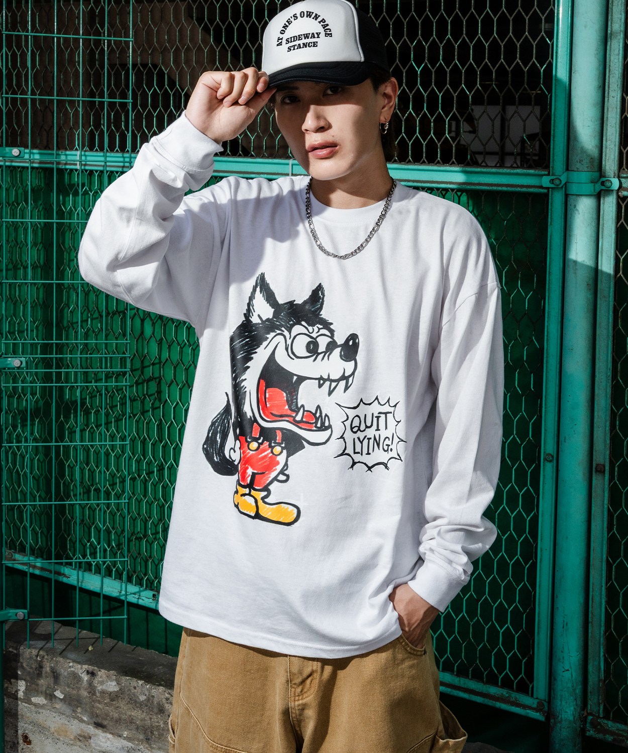 Tシャツ メンズ SIDEWAY STANCE サイドウェイスタンス ウルフ オオカミ クレヨン レトロ プリント カットソー アメカジ カジュアル Y2K ストリート 古着 韓国 | improves | 01