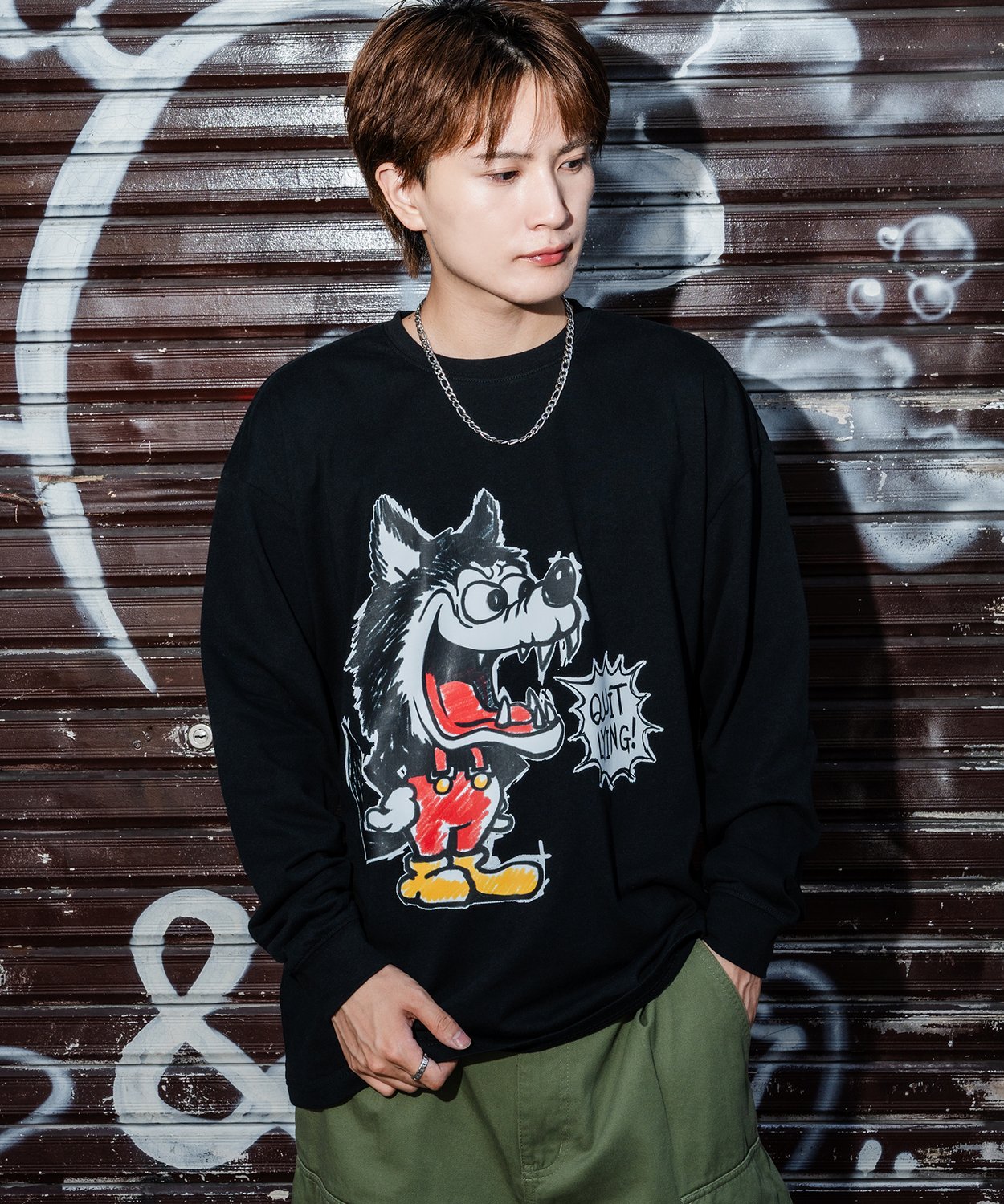 Tシャツ メンズ SIDEWAY STANCE サイドウェイスタンス ウルフ オオカミ クレヨン レトロ プリント カットソー アメカジ カジュアル Y2K ストリート 古着 韓国 | improves | 02