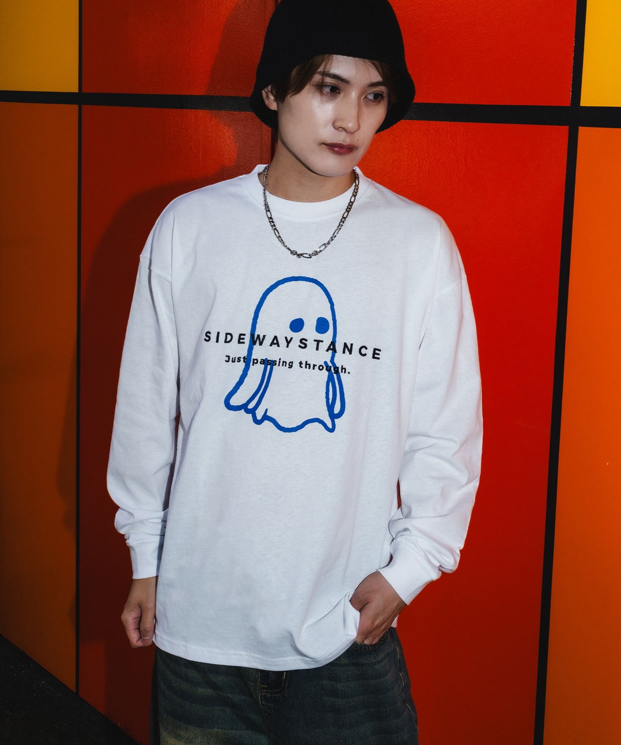 長袖Tシャツ メンズ SIDEWAY STANCE サイドウェイスタンス フロントプリント おばけイラスト カットソー 大きめ アメカジ カジュアル ストリート | improves | 01