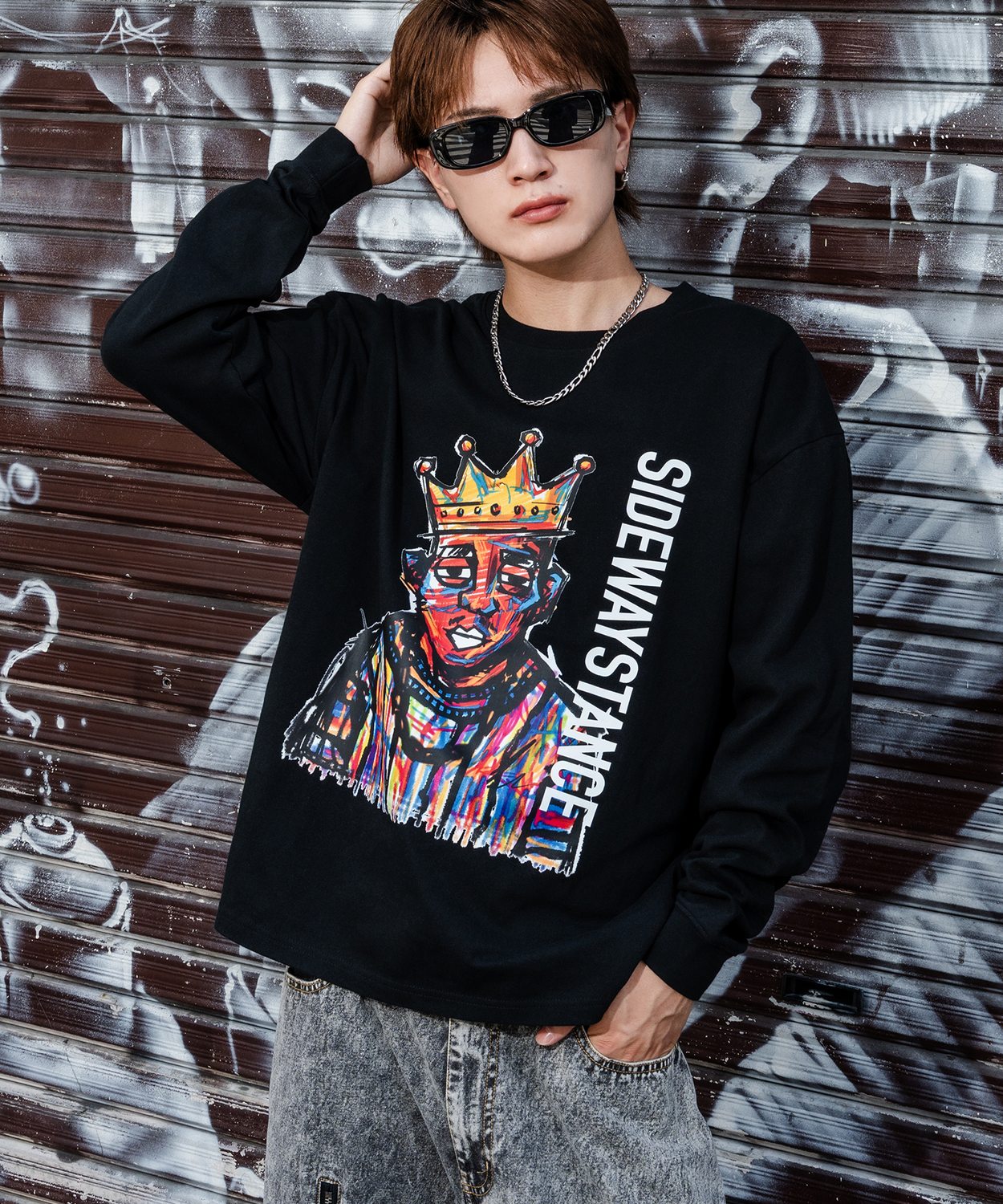 Tシャツ メンズ SIDEWAY STANCE サイドウェイスタンス クレヨン アーティスト レトロ プリント カットソー アメカジ カジュアル Y2K ストリート 古着 韓国 | improves | 02