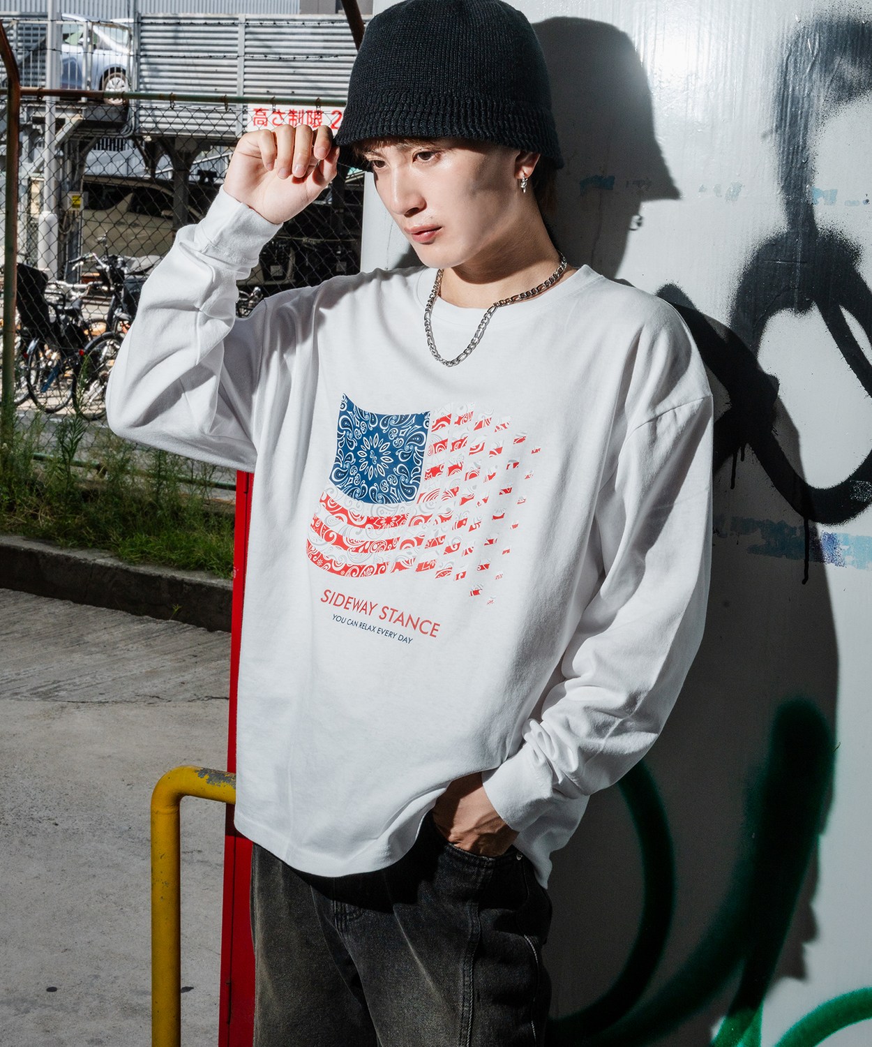カットソー メンズ SIDEWAY STANCE サイドウェイスタンス ロンT 長袖 Tシャツ バンダナ 星条旗 アメカジ カジュアル Y2K ストリート 90s レトロ 韓国 | improves | 01